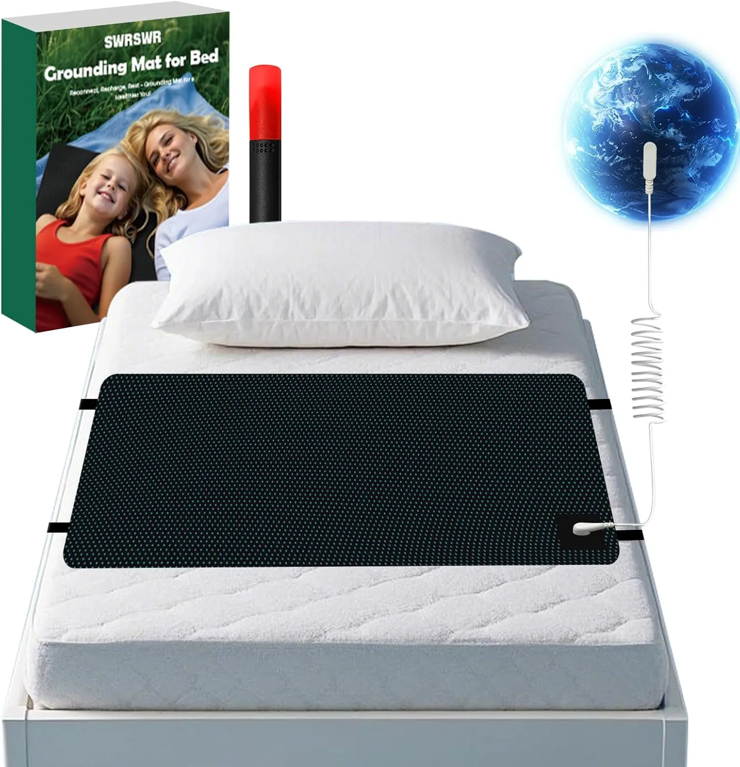 Grounding Mat for Bed: Grounding Pad for Sleeping - Anti-Slip PU Leather Grounded Mattress Pad Kit with Grounding Cord - Twin/Twin XL 27''×39‘’