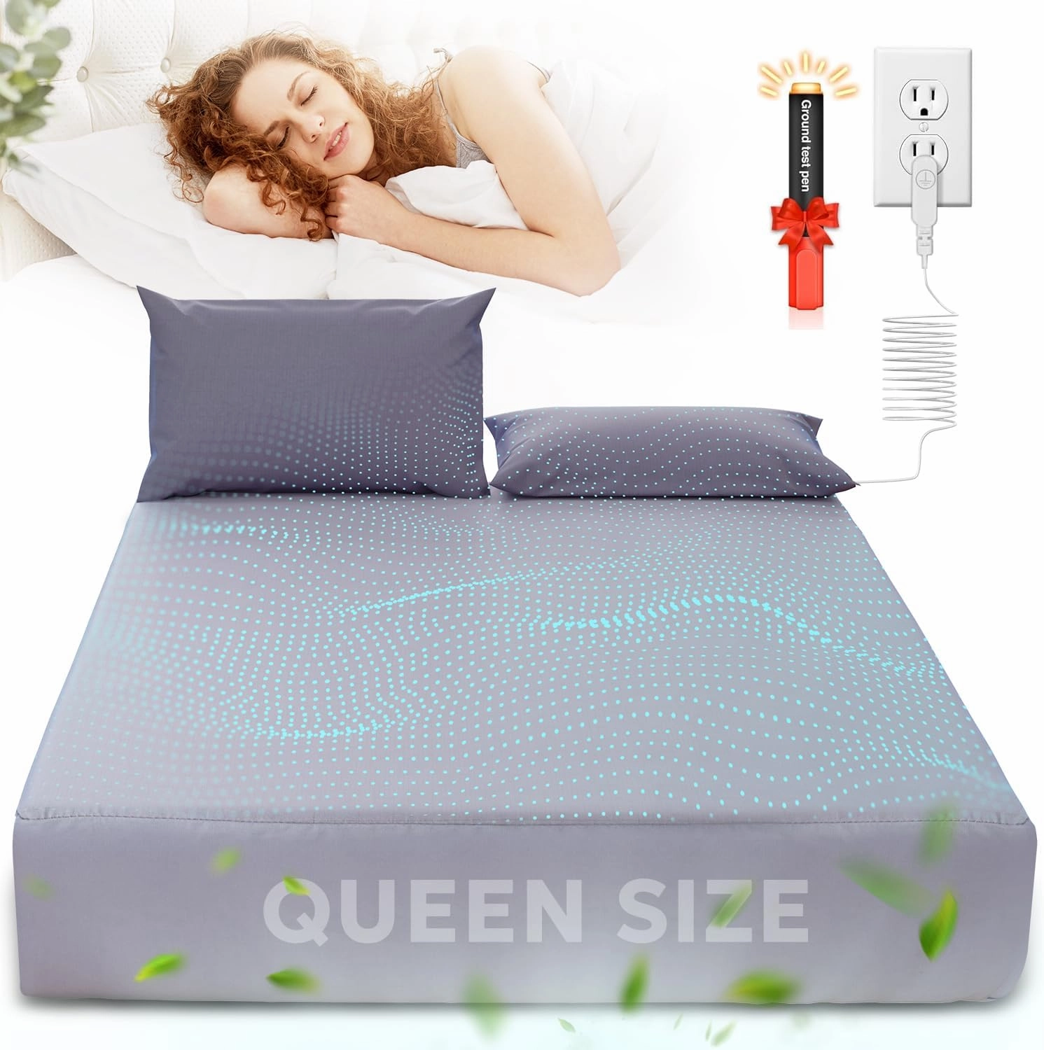 Grounding Sheets Queen Size, Organic Cotton 95% Pure Silver 5%, Earthing Bed Sheets,Fitted Bed Sheet with Grounding Cord for Better Sleep (Queen, Deep Gray - 60"x 80"x 15" Deep Pocket)