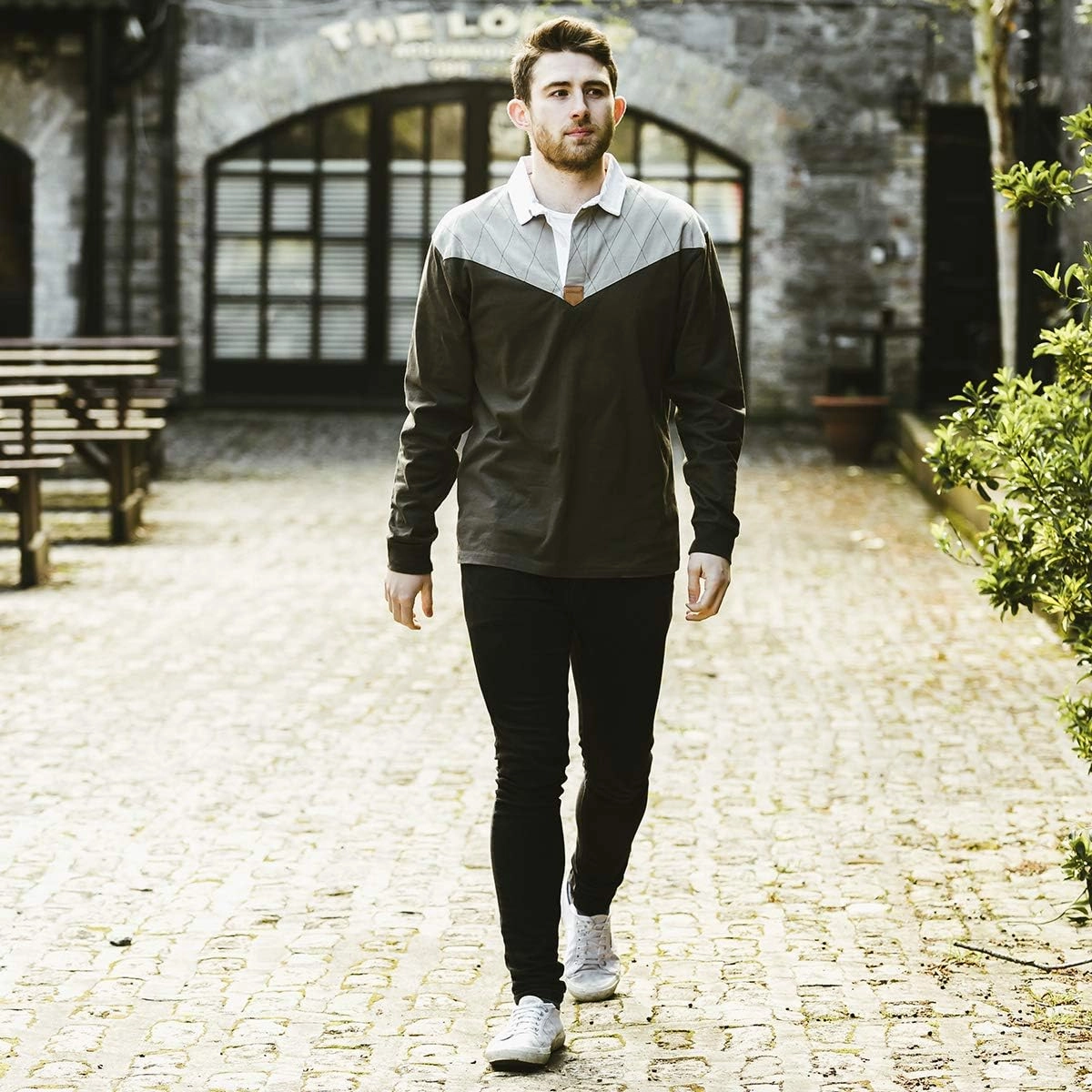 Guinness Heritage Charcoal and Black Rugby Jersey Long Sleeve Rugby Shirts for Men | Mens Ireland Polo Jerseys