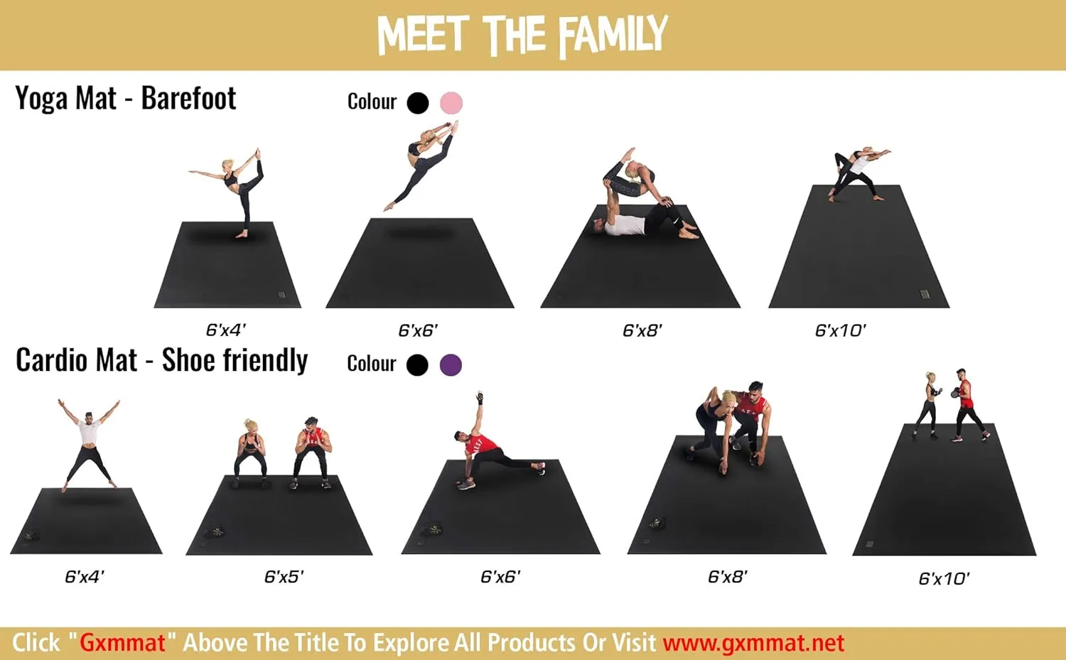 GXMMAT Large Yoga Mat 12'x6'/10'x6'/6'x8'(7mm), Extra Thick Workout Mats for Home Gym Flooring, Ultra Comfortable Non-Slip Quick Resilient Barefoot Wide Exercise Mat for Pilates, Stretching,Meditation