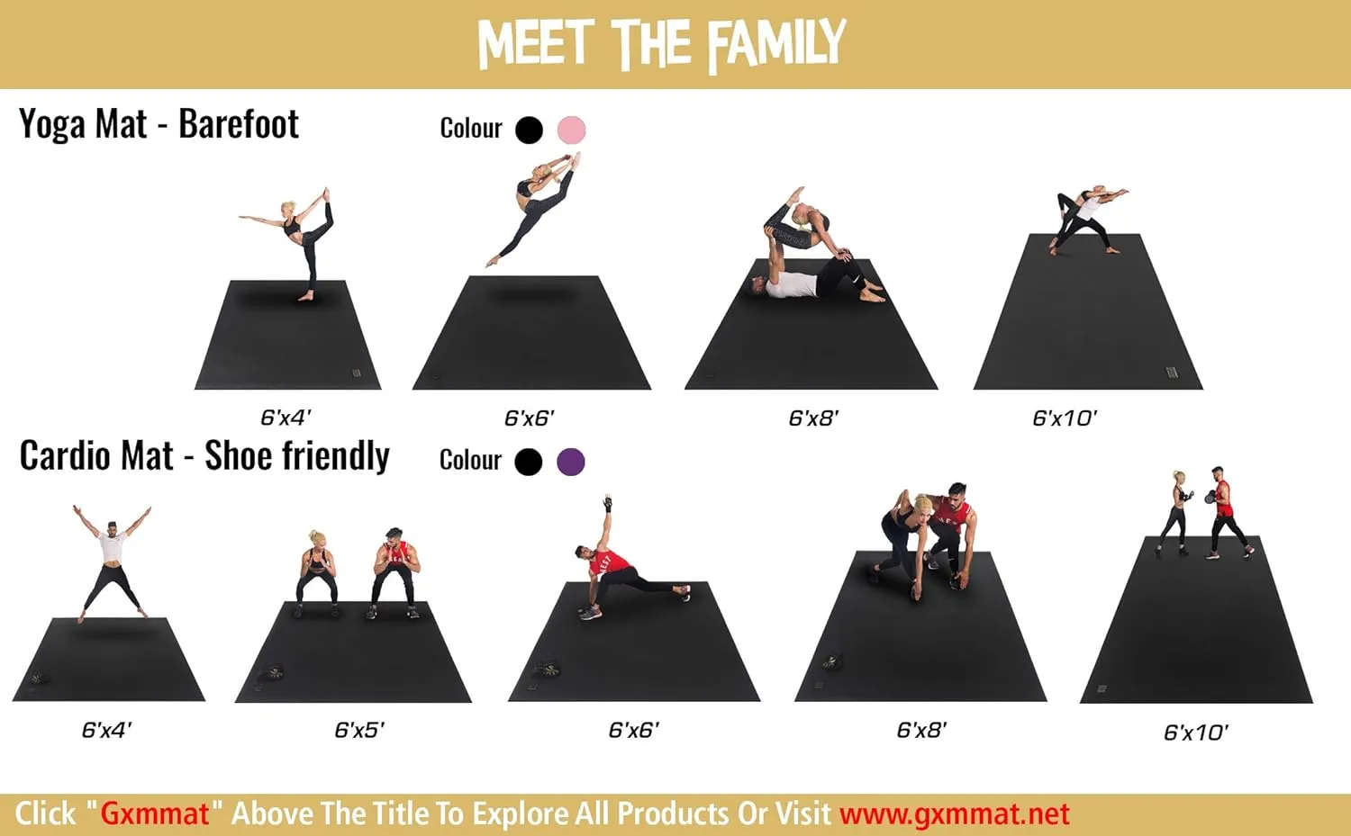 GXMMAT Large Yoga Mat 12'x6'/10'x6'/6'x8'(7mm), Extra Thick Workout Mats for Home Gym Flooring, Ultra Comfortable Non-Slip Quick Resilient Barefoot Wide Exercise Mat for Pilates, Stretching,Meditation