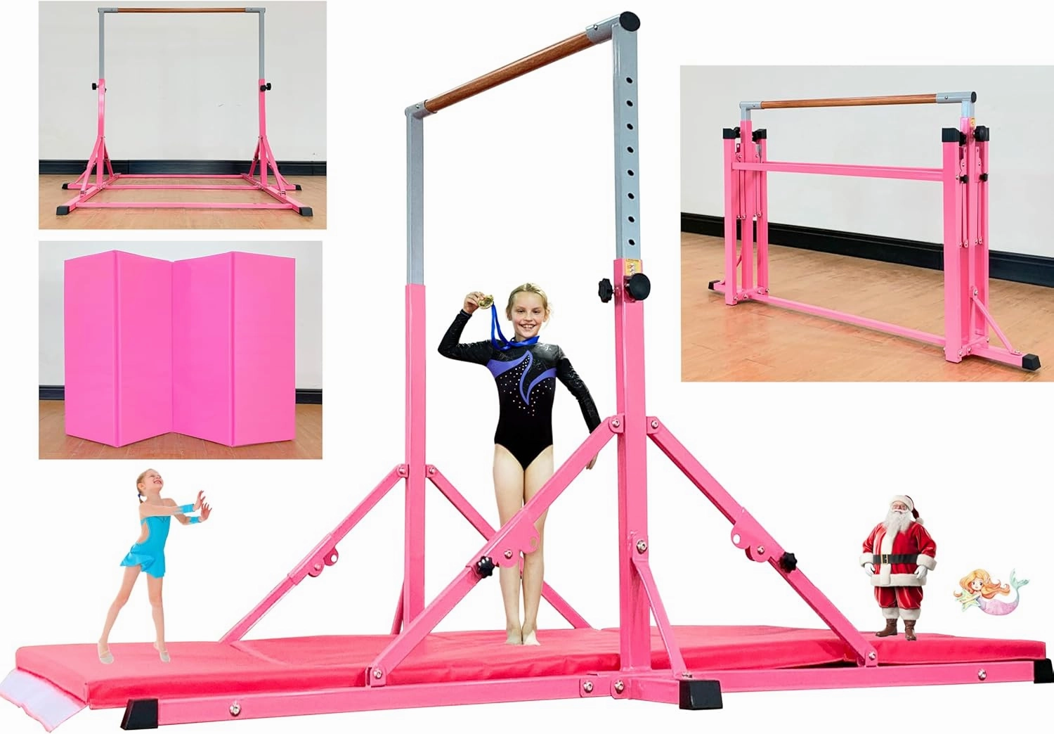 Gymnastic Bar for Kid and Teenage Ages 3-25, 5 FT / 6 FT Base Length, 5 FT / 6 FT Height, Gymnastic Kip Bar Horizontal Bar for Gymnast, Gymnastic Training Equipment for Home and Club Use