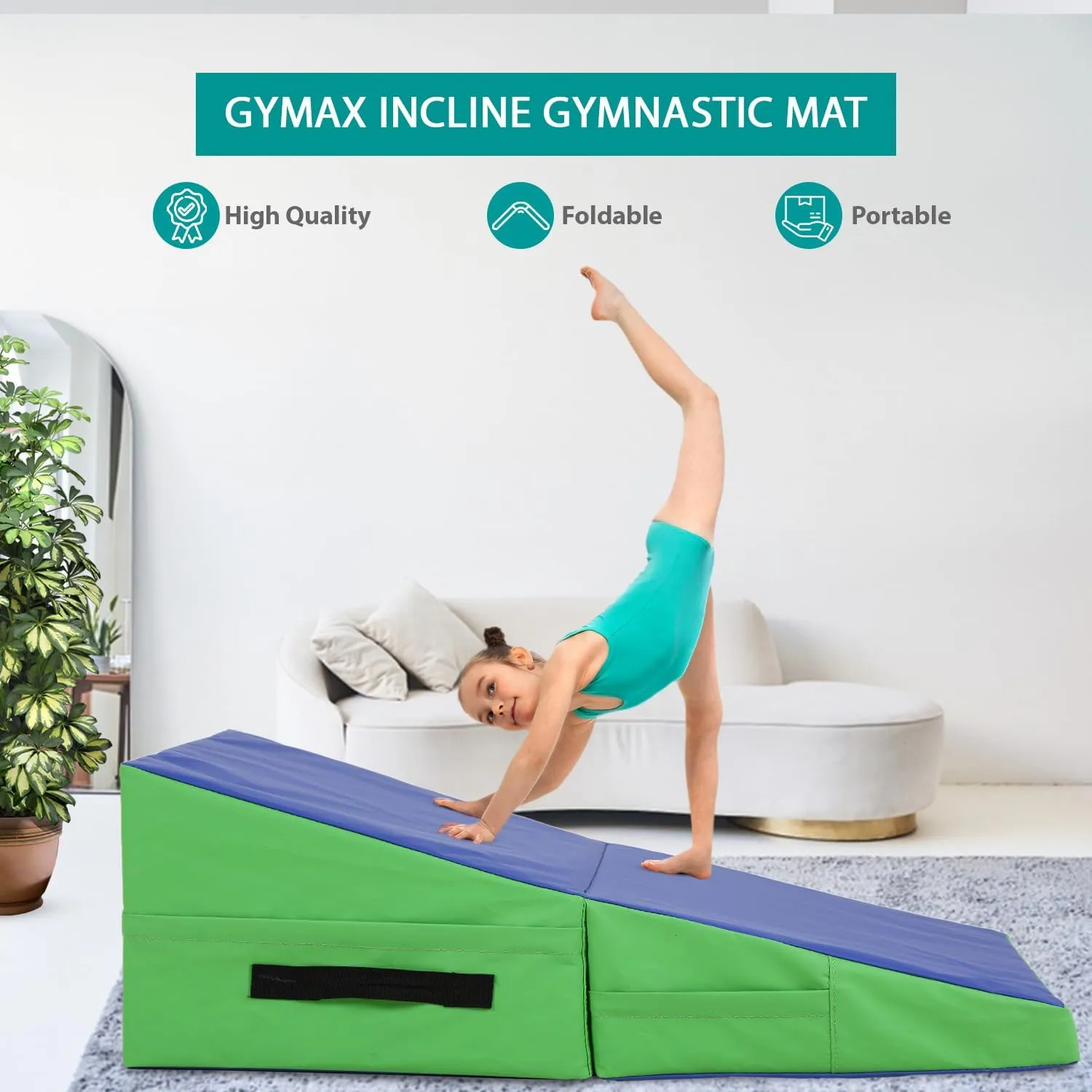 Gymnastics Tumbling Mat with Handle Non-Slip Cheese Wedge Mat Ideal for Yoga, Pilates,Martial Arts Suitable for Gym,Fitness Studio,Home Use