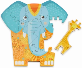 HABA Wooden Puzzle Elephant - 2 in 1 Reversible Puzzles for Kids Ages 4-6, Durable Educational Toys and Wooden Montessori Toys