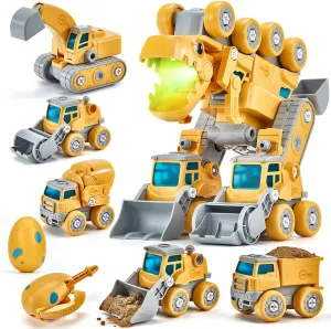 hahaland Toys for 5  Year Old Boys - Take Apart Dinosaur Kids Toys Construction Vehicles 5 in 1 Transform into Dinosaur Robot STEM Building Toy for 5 6 7 8 Year Old Boys