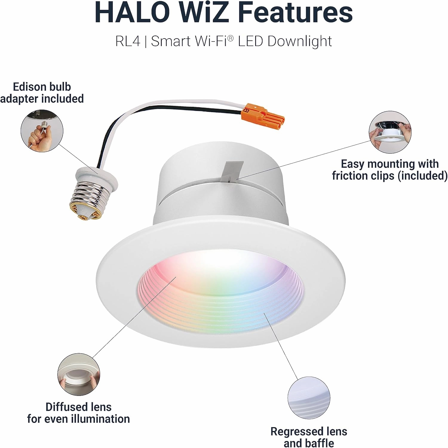 HALO 4" Smart Wi-Fi® Recessed LED Light Powered by WiZ Pro, Dimmable Full Color w/SpaceSense® Motion, Smart Home Ready - RL4069WZRGBWWHR