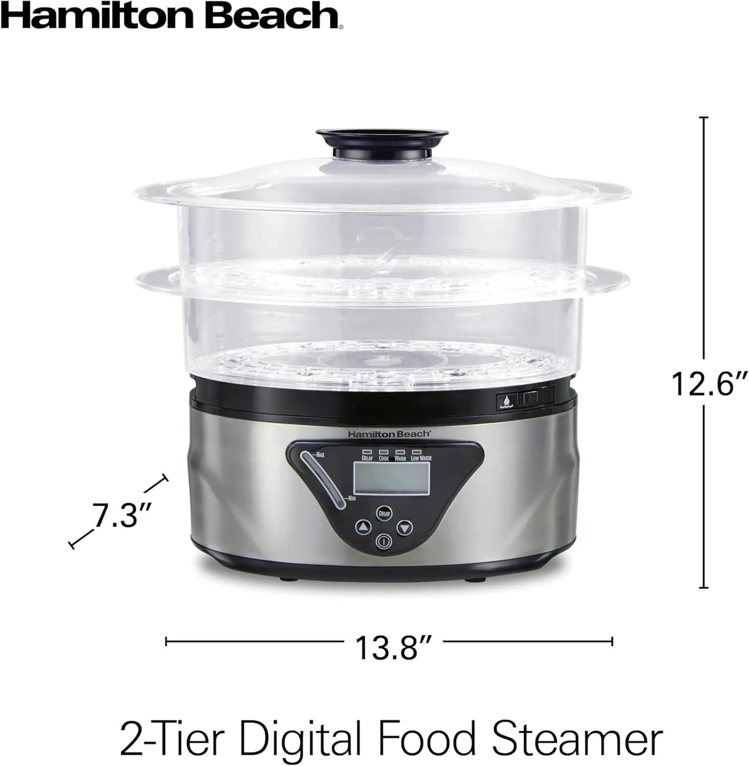 Hamilton Beach Digital Electric Food Steamer & Rice Cooker for Quick, Healthy Cooking for Vegetables and Seafood, Stackable Two-Tier Bowls, 5.5 Quart, Black & Stainless Steel