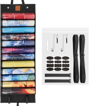 Hangable Playmat Tube Storage Bag – 12 1 Play Mat Holders for MTG, TCG, RPG Card Game Playmats, with 2 Heavy-Duty Hooks & Transparent Plastic Slots for Doorway Organization Game Mat (Black)