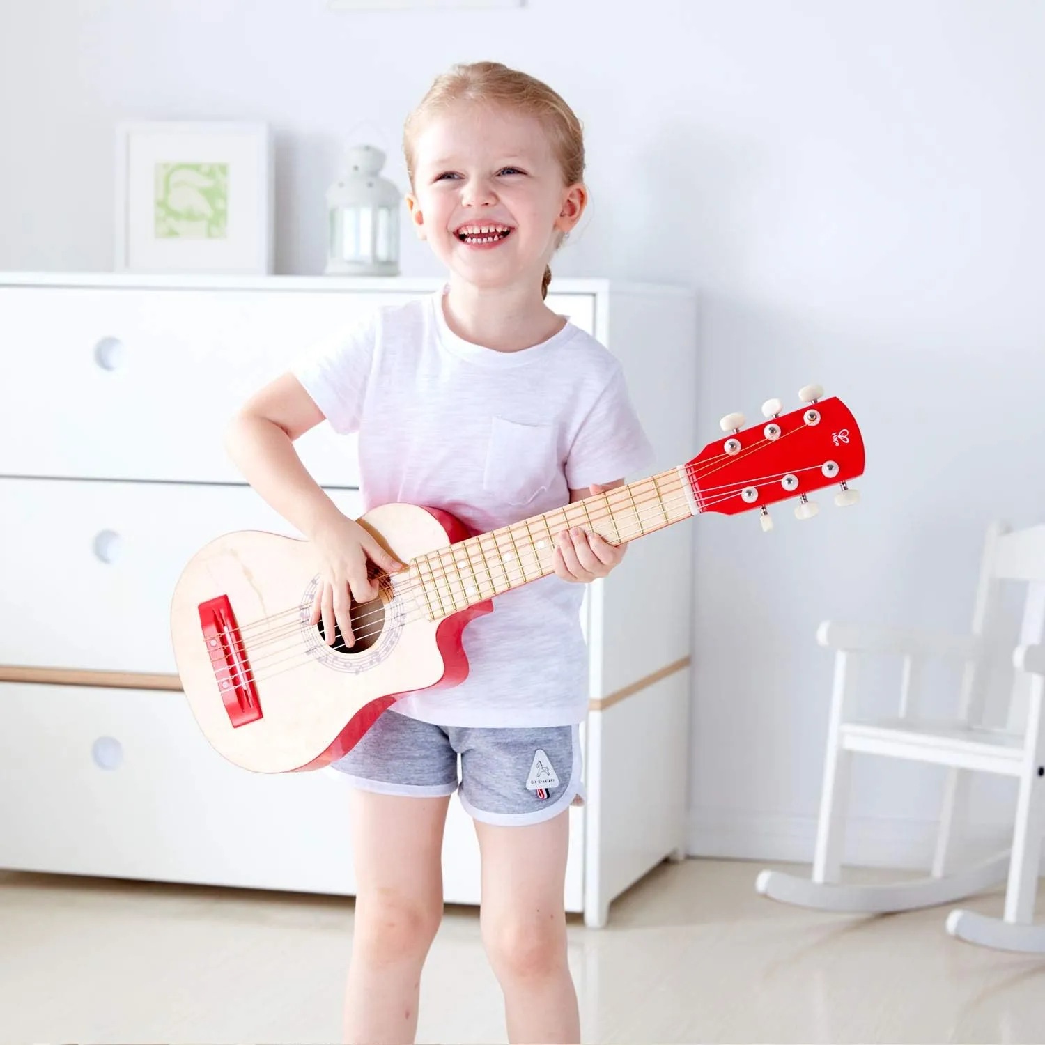 Hape Kid's Flame First Musical Guitar| 26 Inch Musical Instrument with Vibrant Sound and Tunable Nylon Strings, Red
