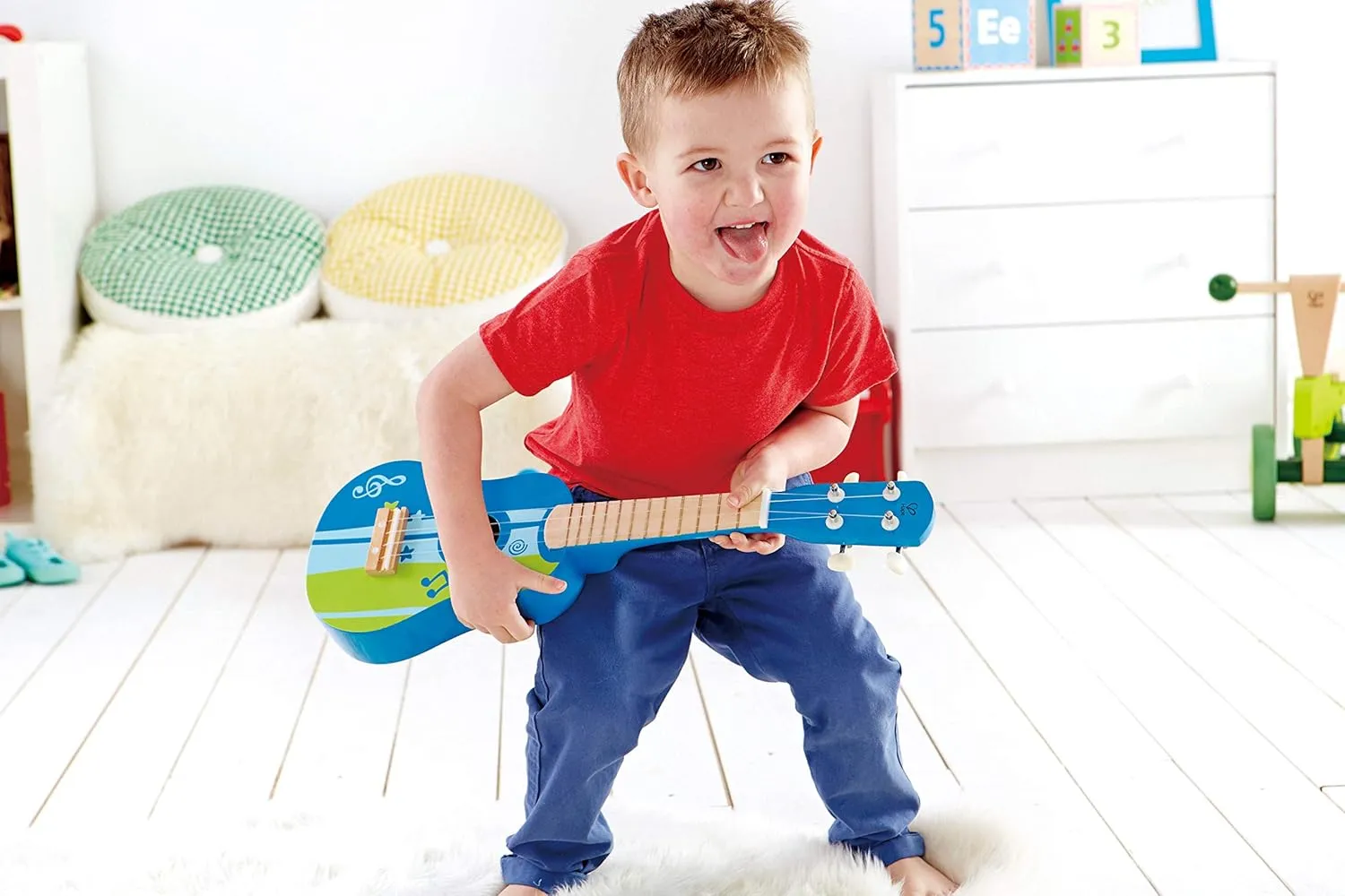 Hape Kid’s Wooden Toy Ukulele | 21 Inch Wooden Ukulele Musical Instrument with Vibrant Sound and Tunable Nylon Strings for Children, Blue
