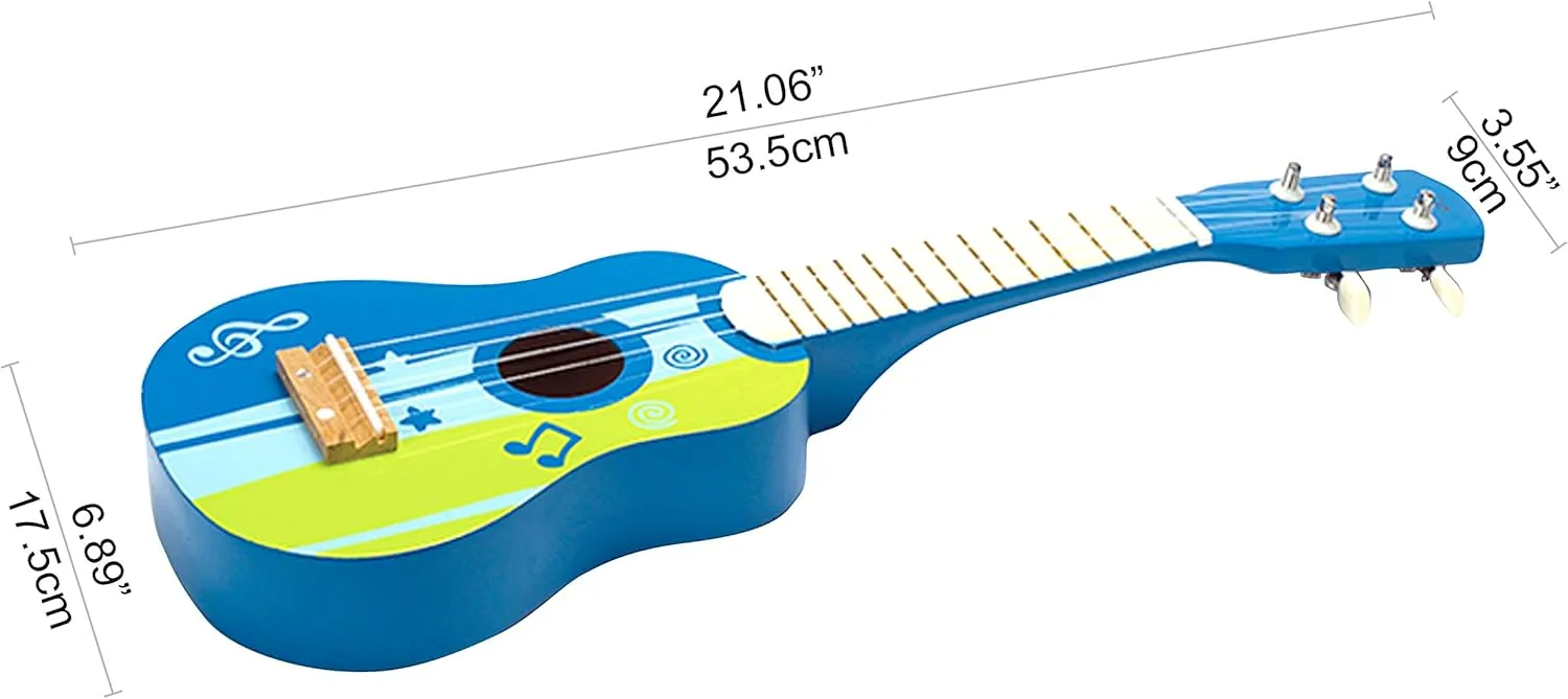 Hape Kid’s Wooden Toy Ukulele | 21 Inch Wooden Ukulele Musical Instrument with Vibrant Sound and Tunable Nylon Strings for Children, Blue