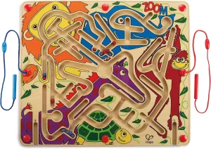 Hape Zoo’m Magnetic Wooden Bead Maze Puzzle | Durable Two Player Wooden Puzzle Toy for Toddlers, Fun Filled Traveling Entertainment