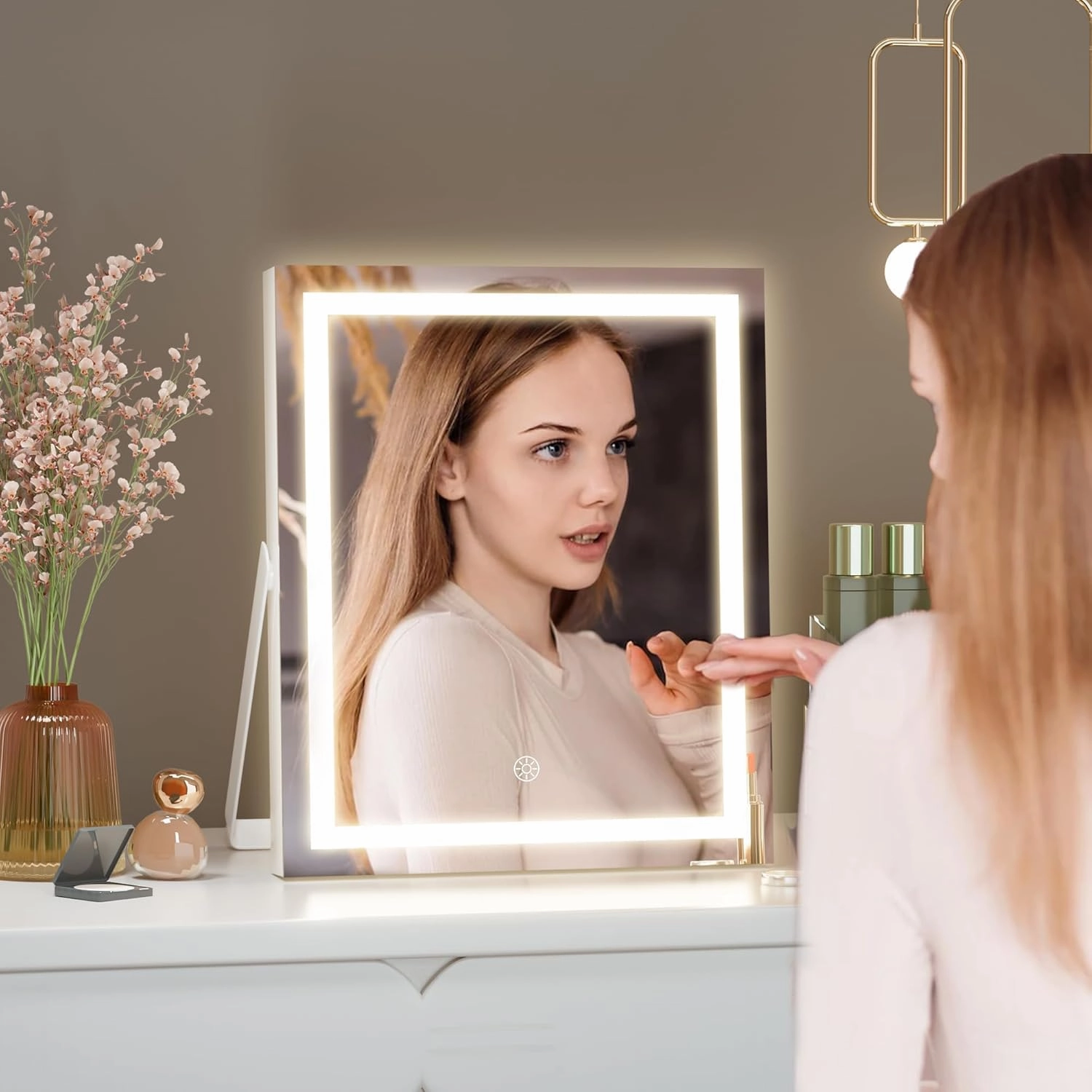 Hasipu Vanity Mirror with Lights, 9.8" x 11.8" LED Makeup Mirror with Smart Touch 3 Colors Dimmable, Brightness Adjustment, 360° Rotation, White