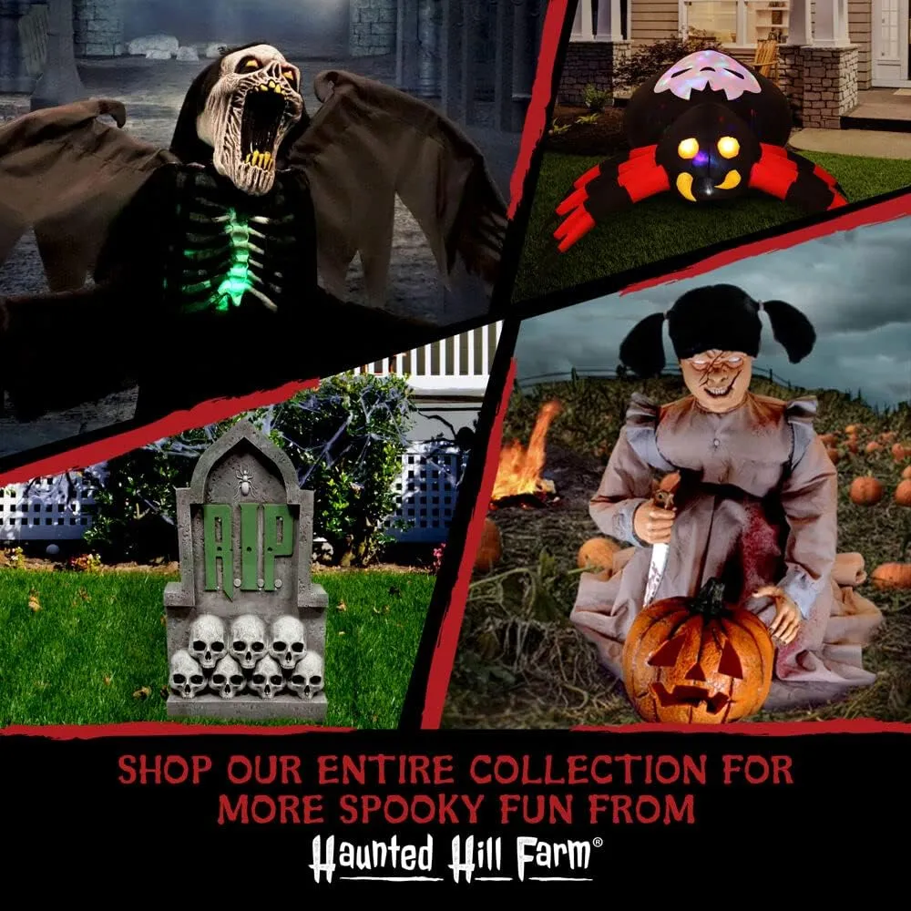 Haunted Hill Farm Life-Size Scary Poseable Scarecrow Witch Prop with Touch Activated Lights and Sound, Battery-Operated Indoor/ Covered Outdoor Halloween Decoration