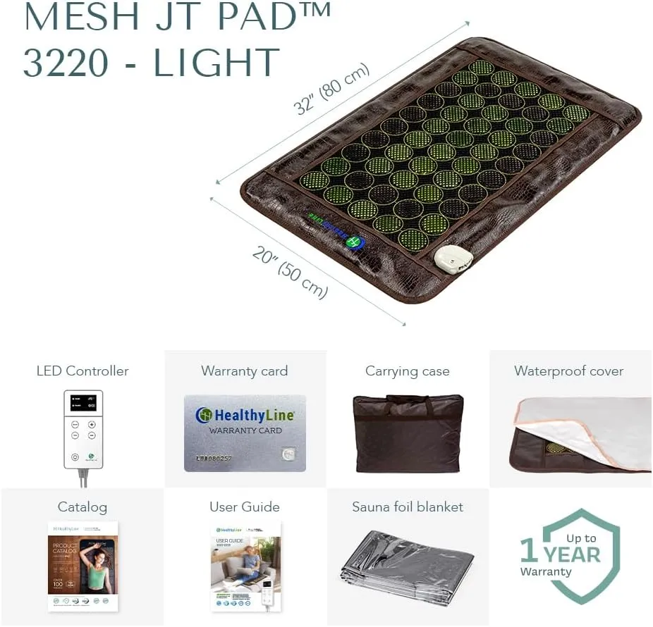 HealthyLine Far Infrared Light Electric Heating Pad for Pain Relief - 50 Pieces Natural Jade and Tourmaline Gemstones - Negative Ions, Flexible Mat