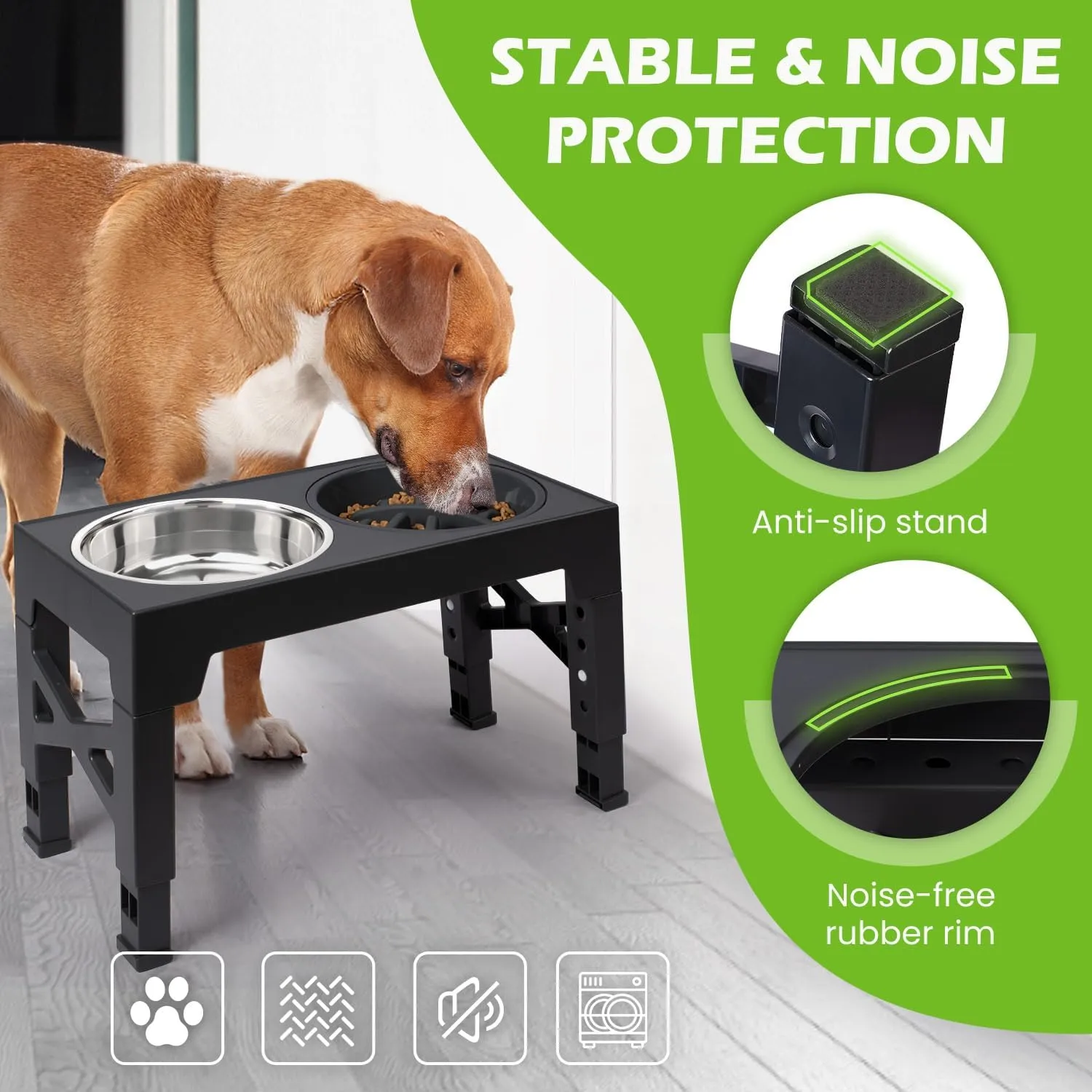 Heeyoo Elevated Dog Bowls - 5 Adjustable Heights Stand, 2 Stainless Steel Bowls & 1 Slow Feeder, 3.2" to 12.2" for Small to Large Dogs
