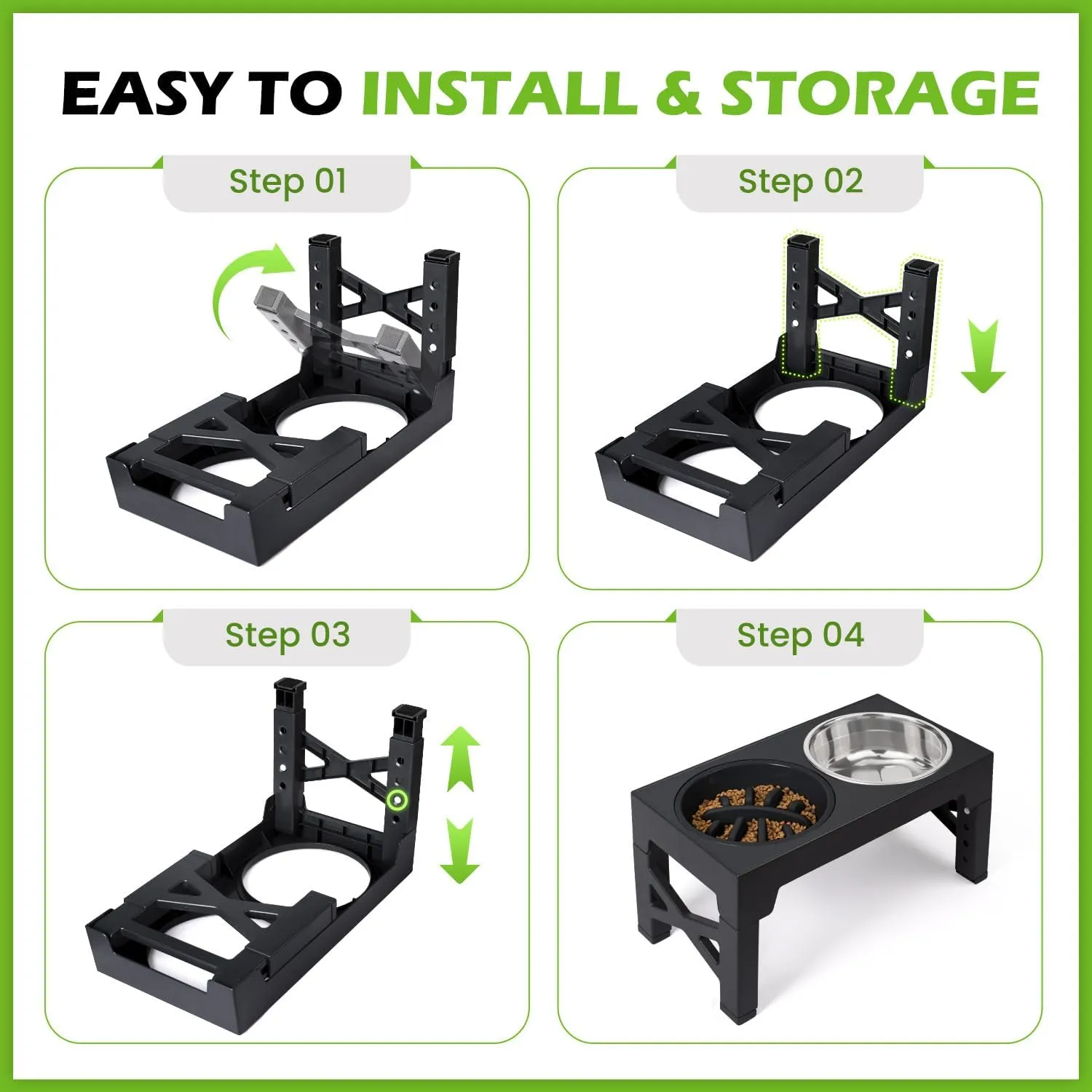 Heeyoo Elevated Dog Bowls - 5 Adjustable Heights Stand, 2 Stainless Steel Bowls & 1 Slow Feeder, 3.2" to 12.2" for Small to Large Dogs