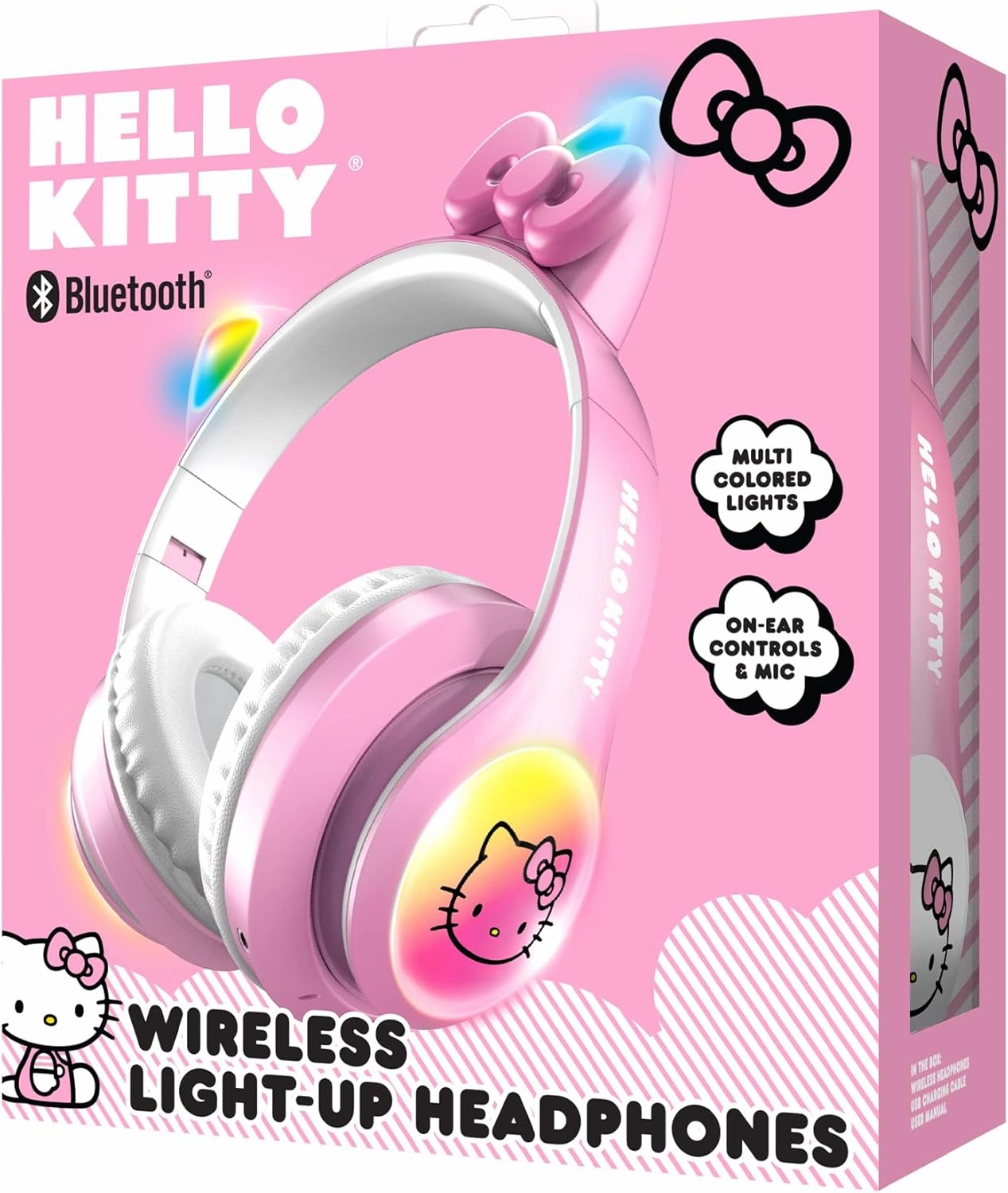 Hello Kitty Wireless Bluetooth Light-Up Headphones with Built-in Microphone, Foldable Design, Adjustable Headband, 8 Hours Playtime, LED Kitty Earcups, for Kids & Adults (Pink)
