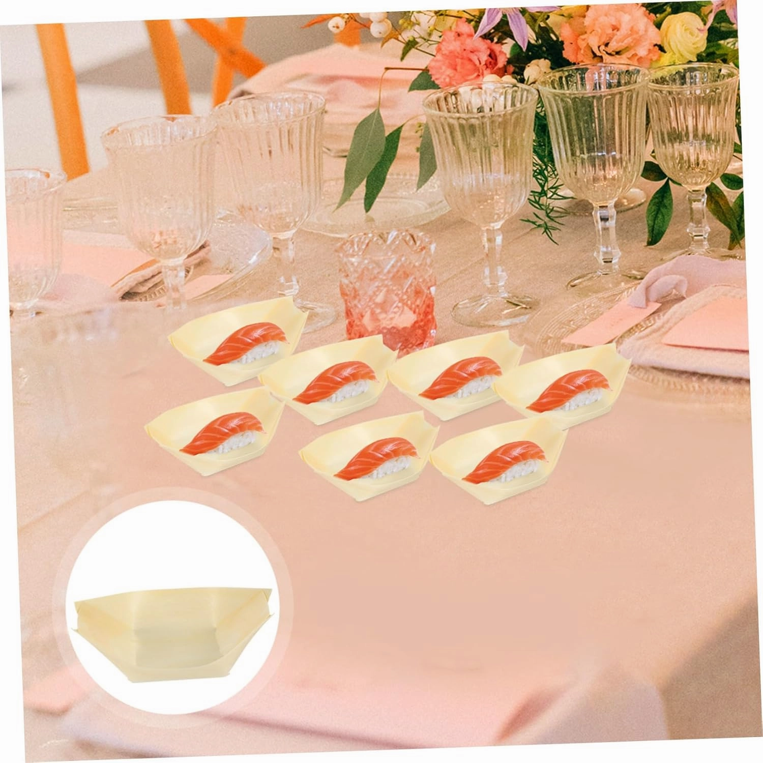 HEMOTON 3sets Wooden Sushi Boat Disposable Snack Containers Snack Bowl Environmental Friendly Food Bowl 50pcs*3