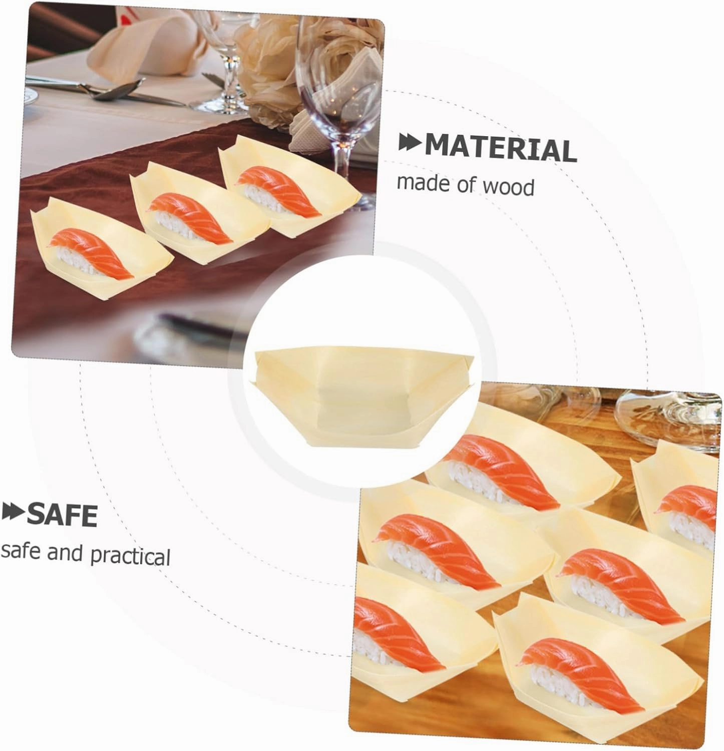 HEMOTON 3sets Wooden Sushi Boat Disposable Snack Containers Snack Bowl Environmental Friendly Food Bowl 50pcs*3