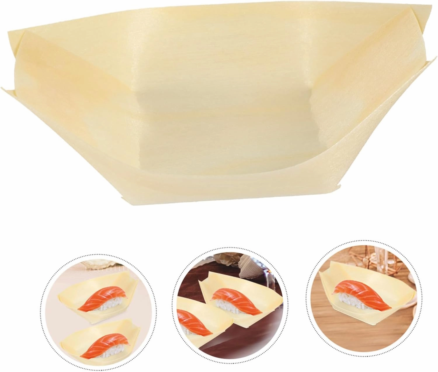HEMOTON 3sets Wooden Sushi Boat Disposable Snack Containers Snack Bowl Environmental Friendly Food Bowl 50pcs*3