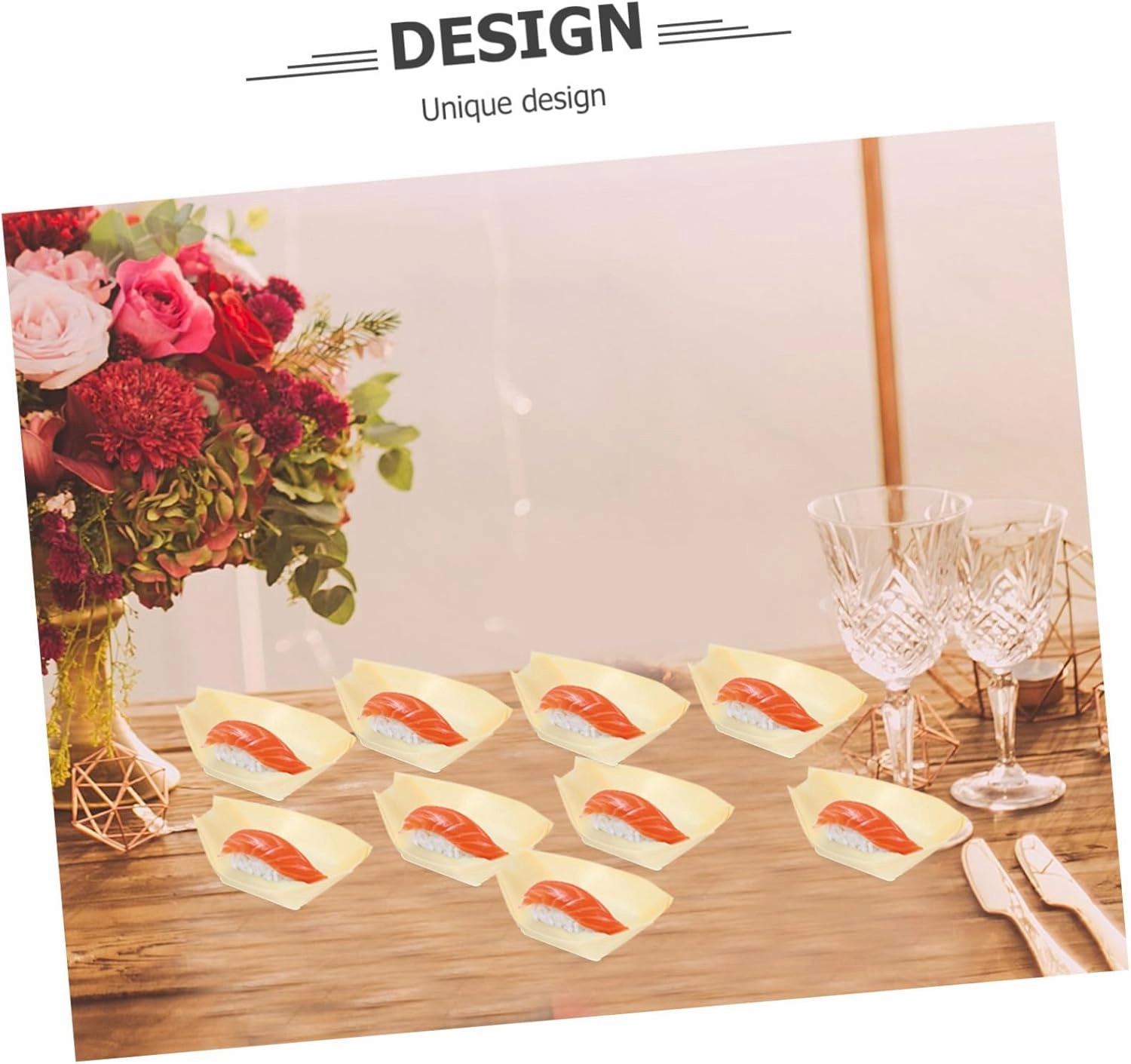 HEMOTON 3sets Wooden Sushi Boat Disposable Snack Containers Snack Bowl Environmental Friendly Food Bowl 50pcs*3