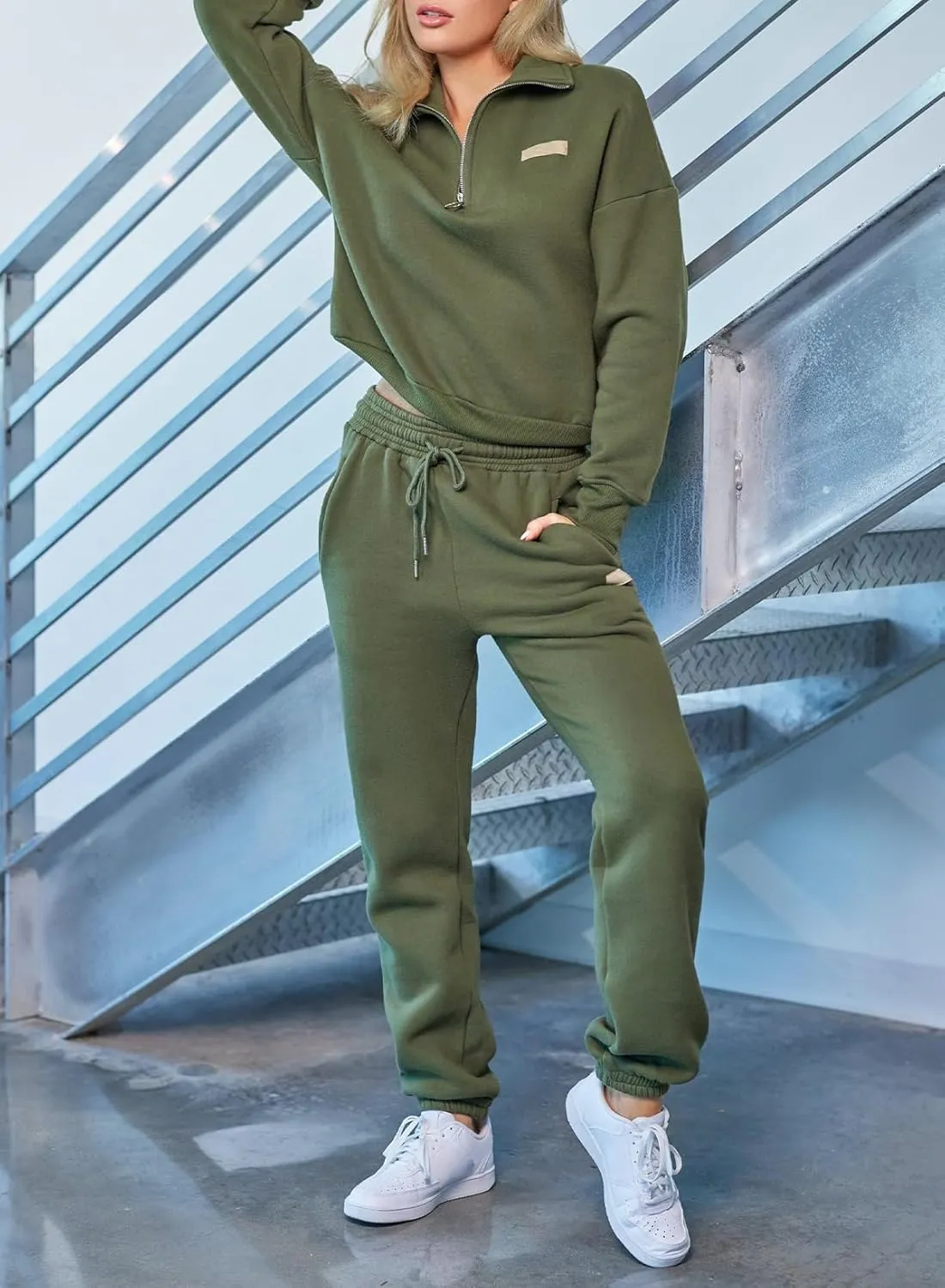Herseas Women 2 Piece Outfits Sweatsuit Lounge Set Half Zip Pullover with Jogger Airport Tracksuit Matching Pants Set