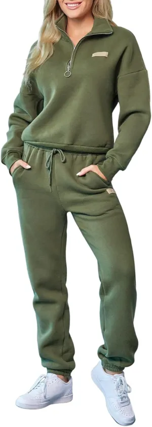 Herseas Women 2 Piece Outfits Sweatsuit Lounge Set Half Zip Pullover with Jogger Airport Tracksuit Matching Pants Set