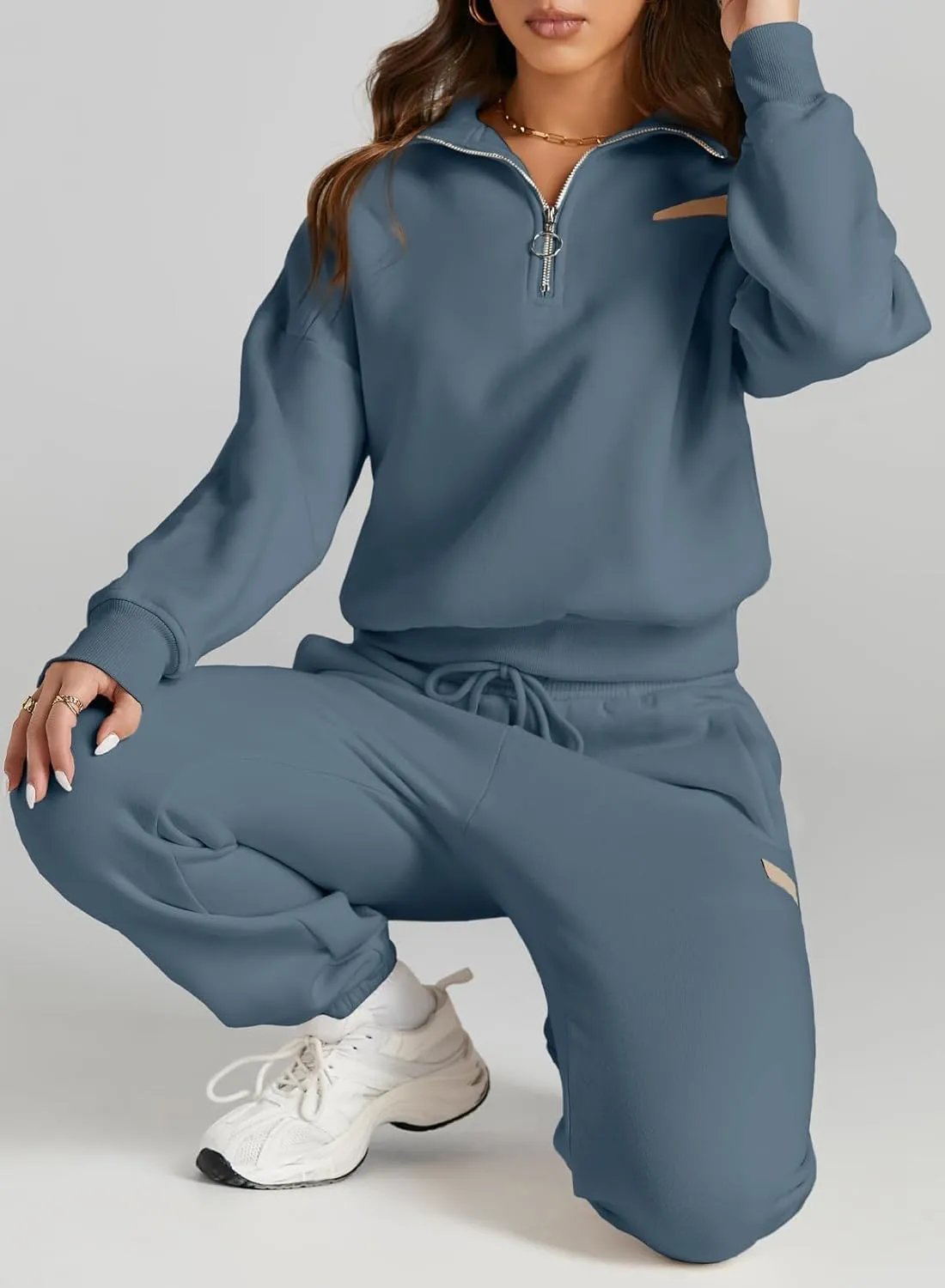 Herseas Women 2 Piece Outfits Sweatsuit Lounge Set Half Zip Pullover with Jogger Airport Tracksuit Matching Pants Set