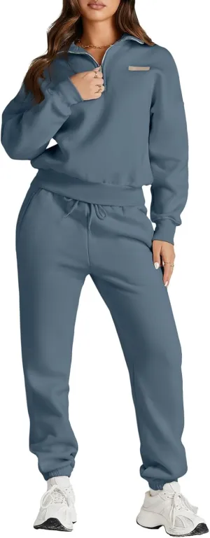 Herseas Women 2 Piece Outfits Sweatsuit Lounge Set Half Zip Pullover with Jogger Airport Tracksuit Matching Pants Set