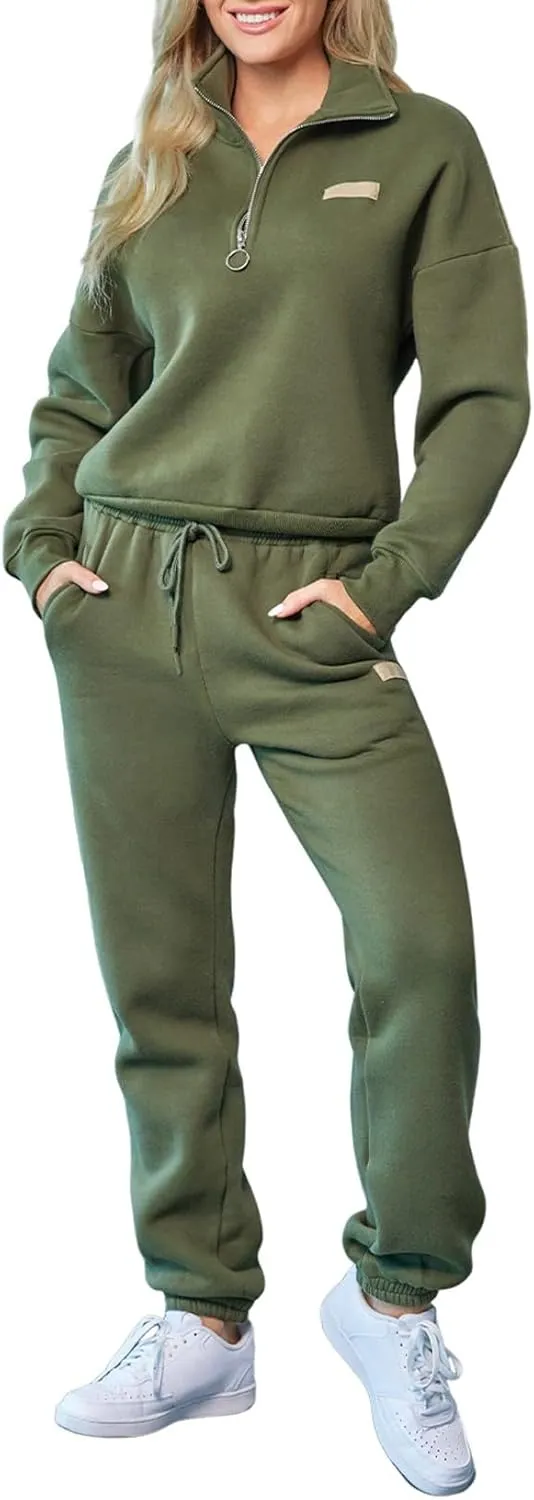 Herseas Women 2 Piece Outfits Sweatsuit Lounge Set Half Zip Pullover with Jogger Airport Tracksuit Matching Pants Set