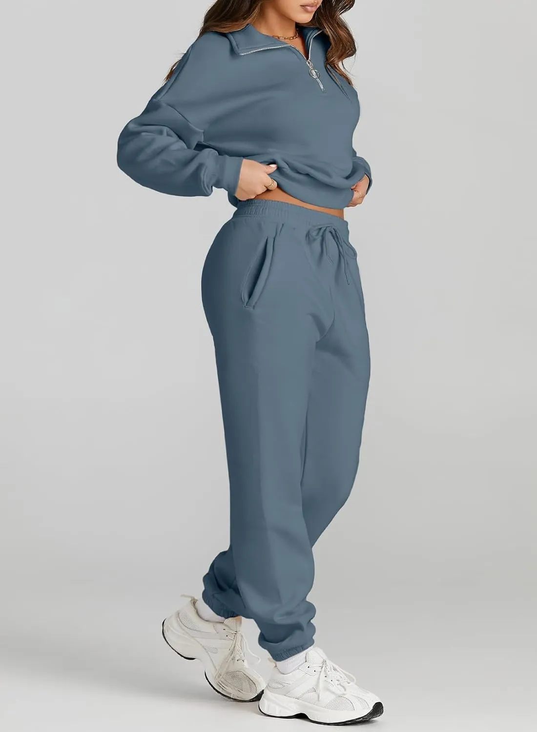 Herseas Women 2 Piece Outfits Sweatsuit Lounge Set Half Zip Pullover with Jogger Airport Tracksuit Matching Pants Set