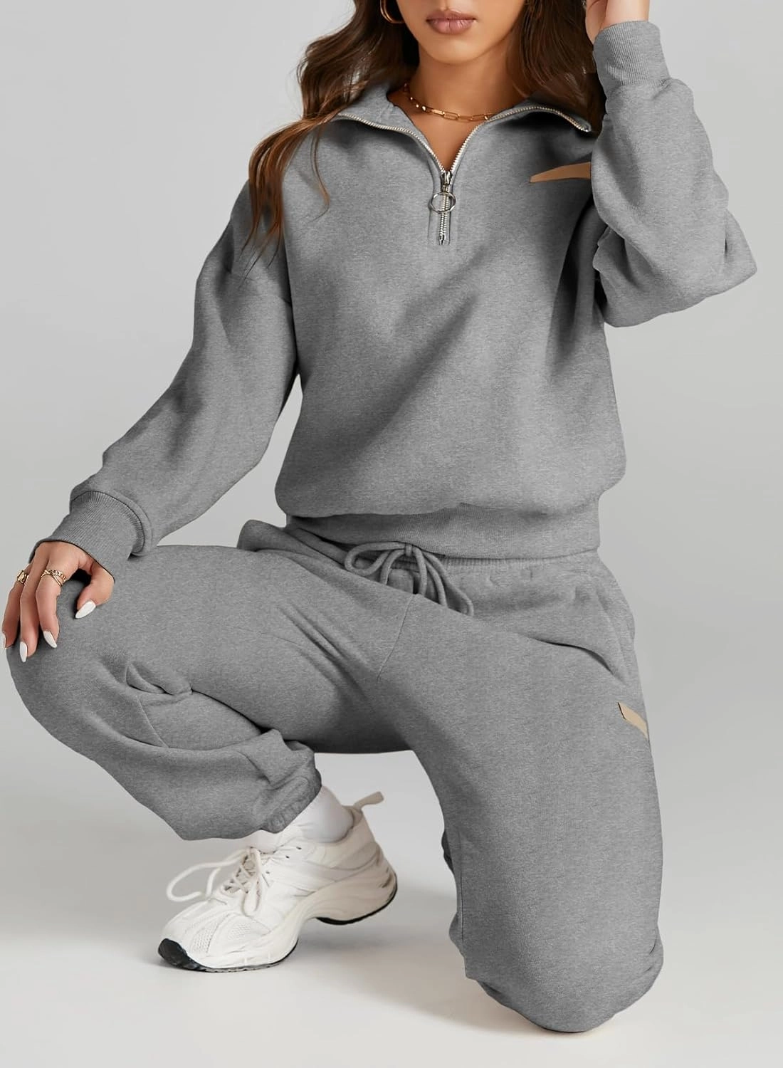 Herseas Women 2 Piece Outfits Sweatsuit Lounge Set Half Zip Pullover with Jogger Airport Tracksuit Matching Pants Set