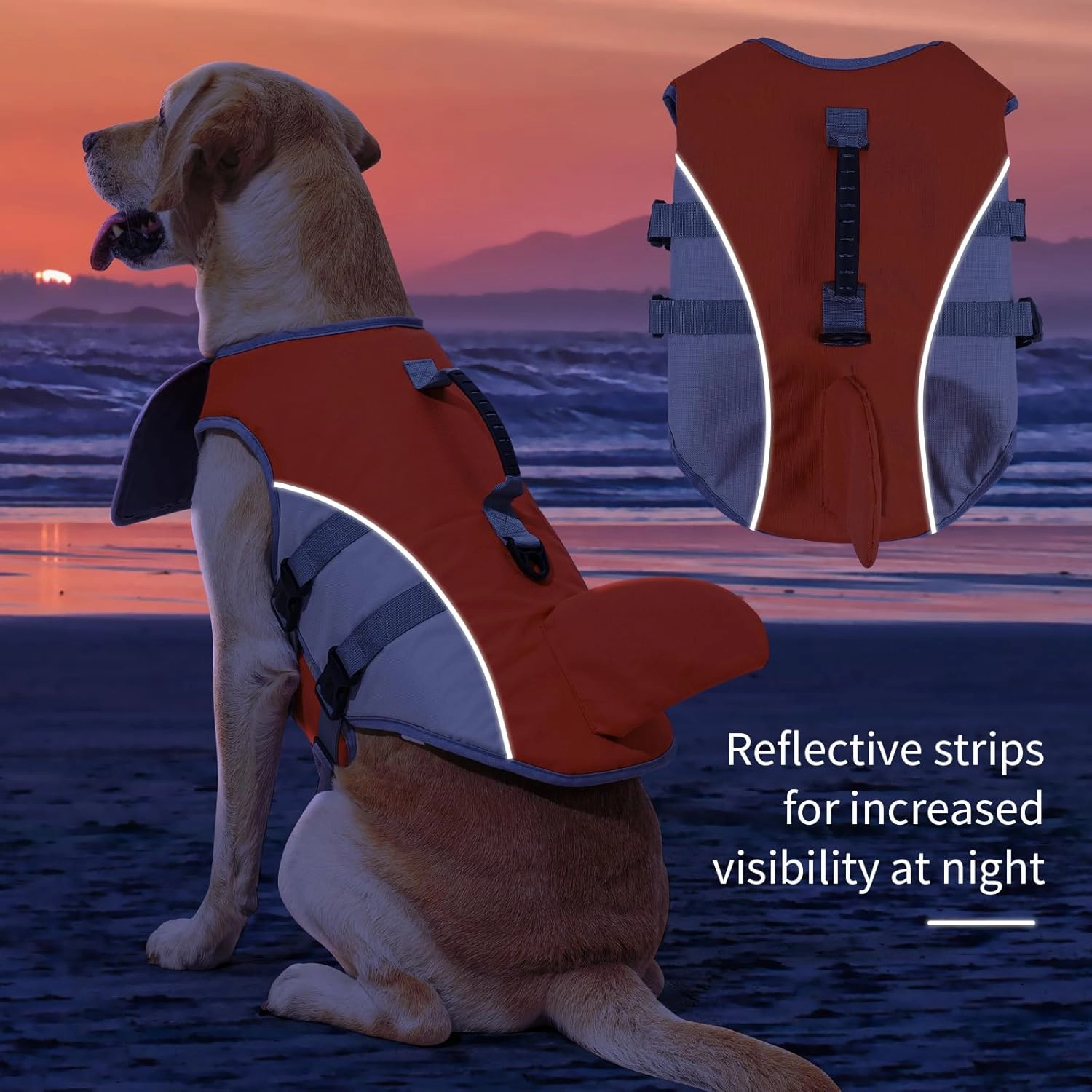 HEYWEAN Dog Life Jacket for Swimming Boating High Buoyancy Adjustable Dog Life Vest with Reflective Strips Rescue Handle Secure Fit Floating Swim Vest for Small Medium Large Dogs (Orange, Medium)