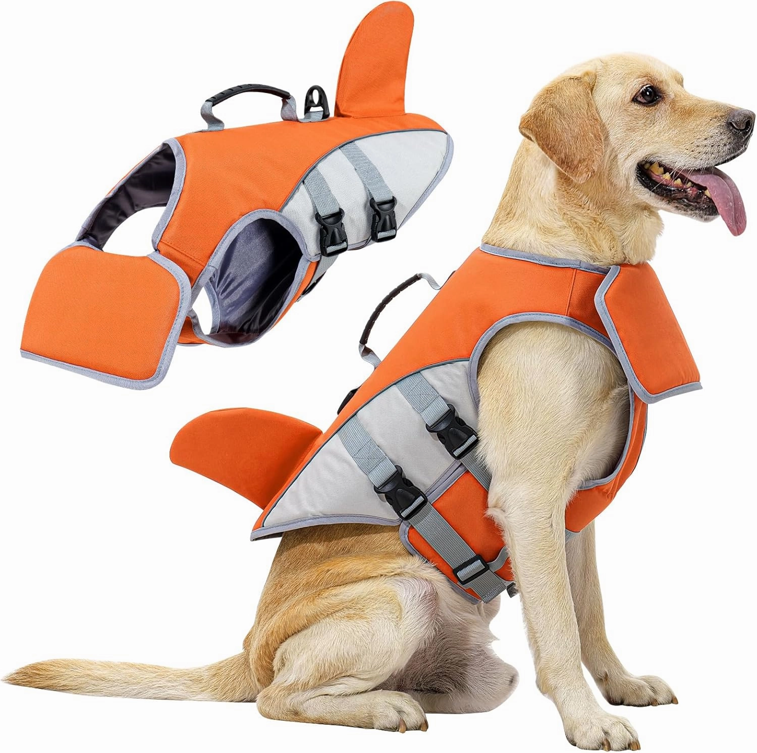HEYWEAN Dog Life Jacket for Swimming Boating High Buoyancy Adjustable Dog Life Vest with Reflective Strips Rescue Handle Secure Fit Floating Swim Vest for Small Medium Large Dogs (Orange, Medium)