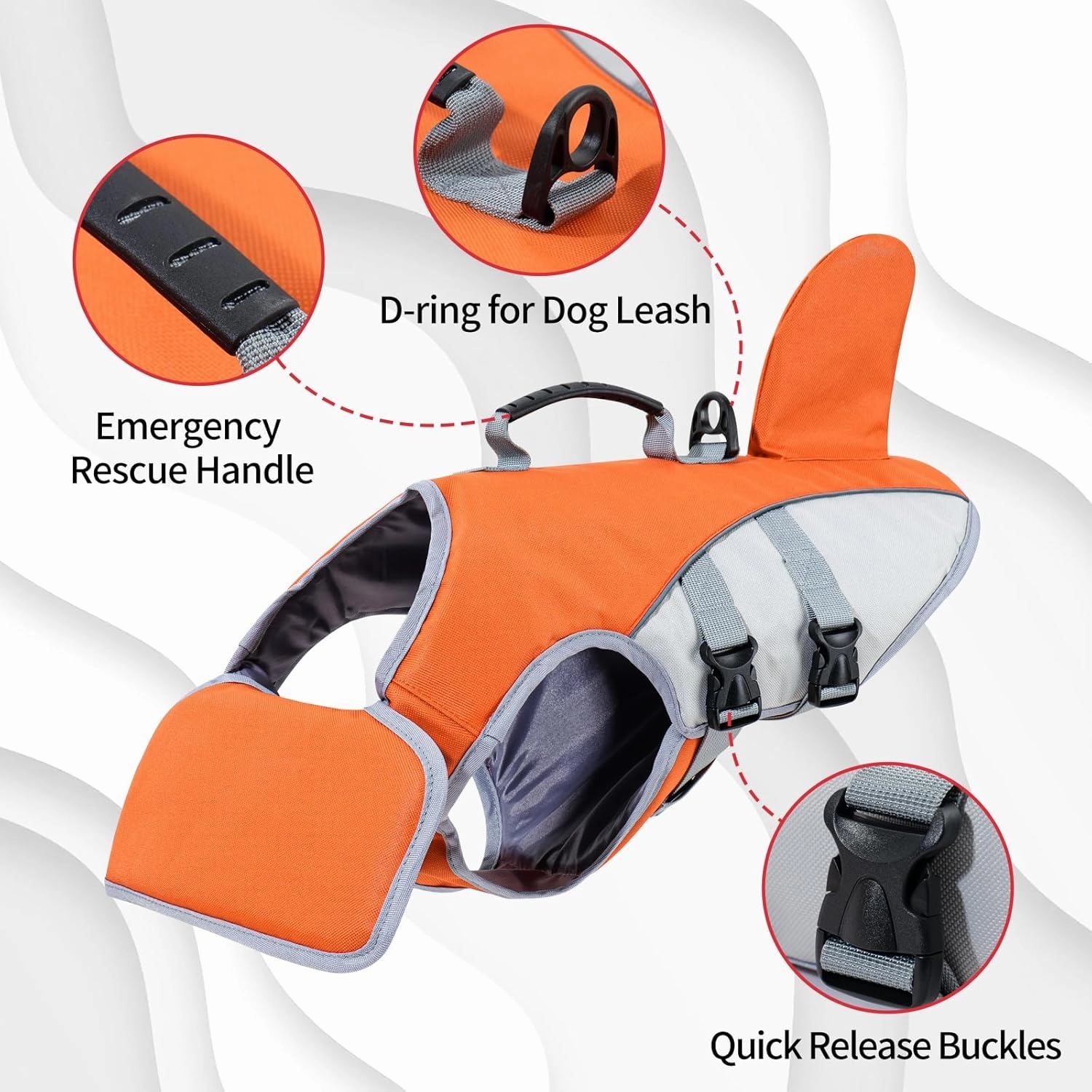 HEYWEAN Dog Life Jacket for Swimming Boating High Buoyancy Adjustable Dog Life Vest with Reflective Strips Rescue Handle Secure Fit Floating Swim Vest for Small Medium Large Dogs (Orange, Medium)