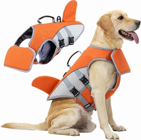 HEYWEAN Dog Life Jacket for Swimming Boating High Buoyancy Adjustable Dog Life Vest with Reflective Strips Rescue Handle Secure Fit Floating Swim Vest for Small Medium Large Dogs (Orange, Medium)