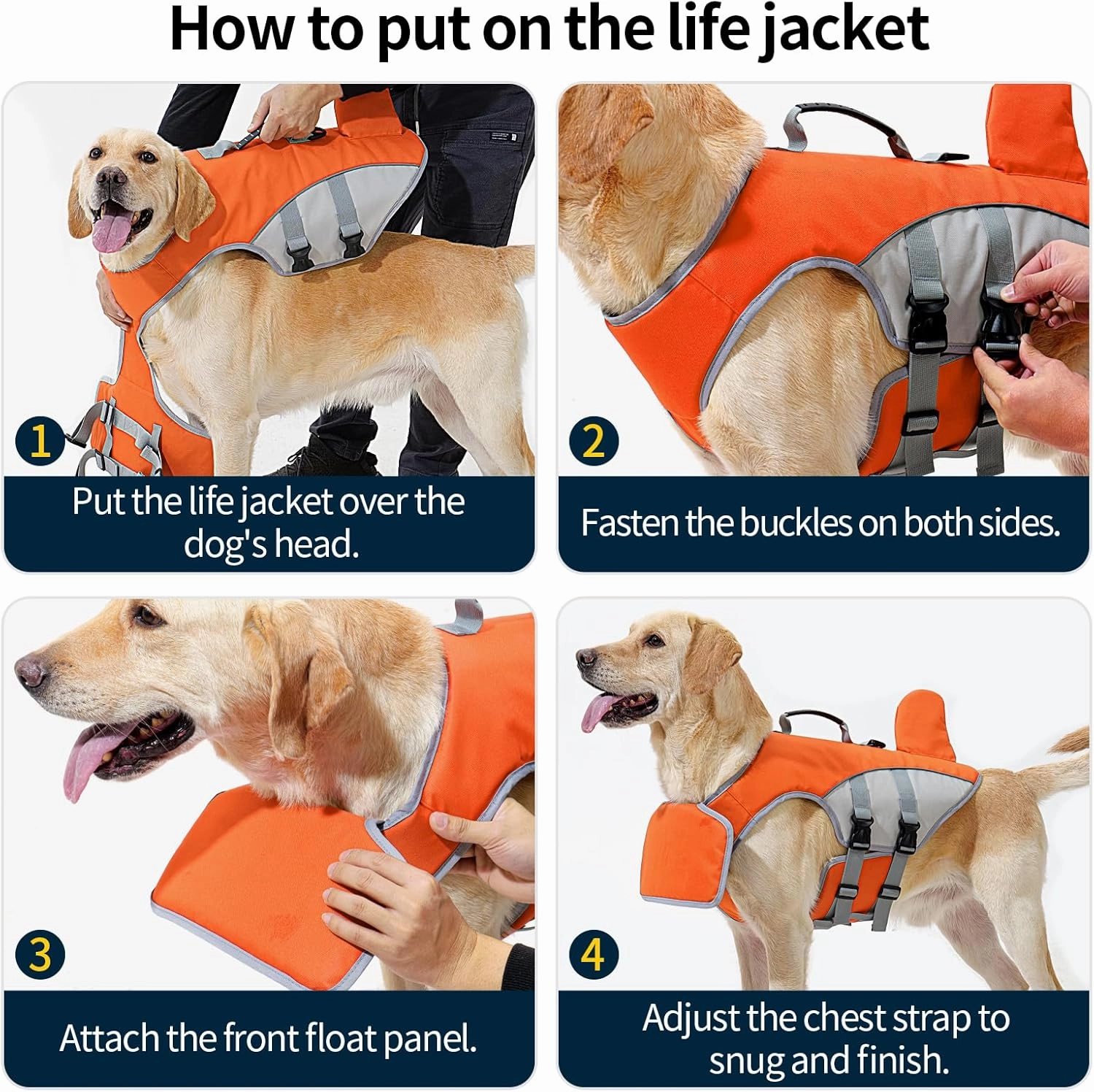 HEYWEAN Dog Life Jacket for Swimming Boating High Buoyancy Adjustable Dog Life Vest with Reflective Strips Rescue Handle Secure Fit Floating Swim Vest for Small Medium Large Dogs (Orange, Medium)