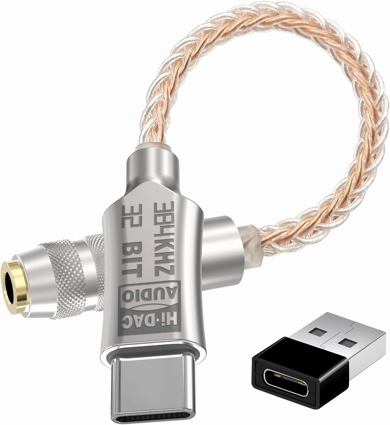 Hi-Res Lossless USB C to 3.5mm Audio Adapter Soundcard, 32bit/384Khz Audio Decoding Transceiver, Protable Cellphone Headphone Amp DAC Cable for MacBook, Surface, Sony, and More