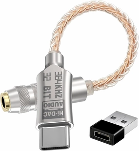Hi-Res Lossless USB C to 3.5mm Audio Adapter Soundcard, 32bit/384Khz Audio Decoding Transceiver, Protable Cellphone Headphone Amp DAC Cable for MacBook, Surface, Sony, and More