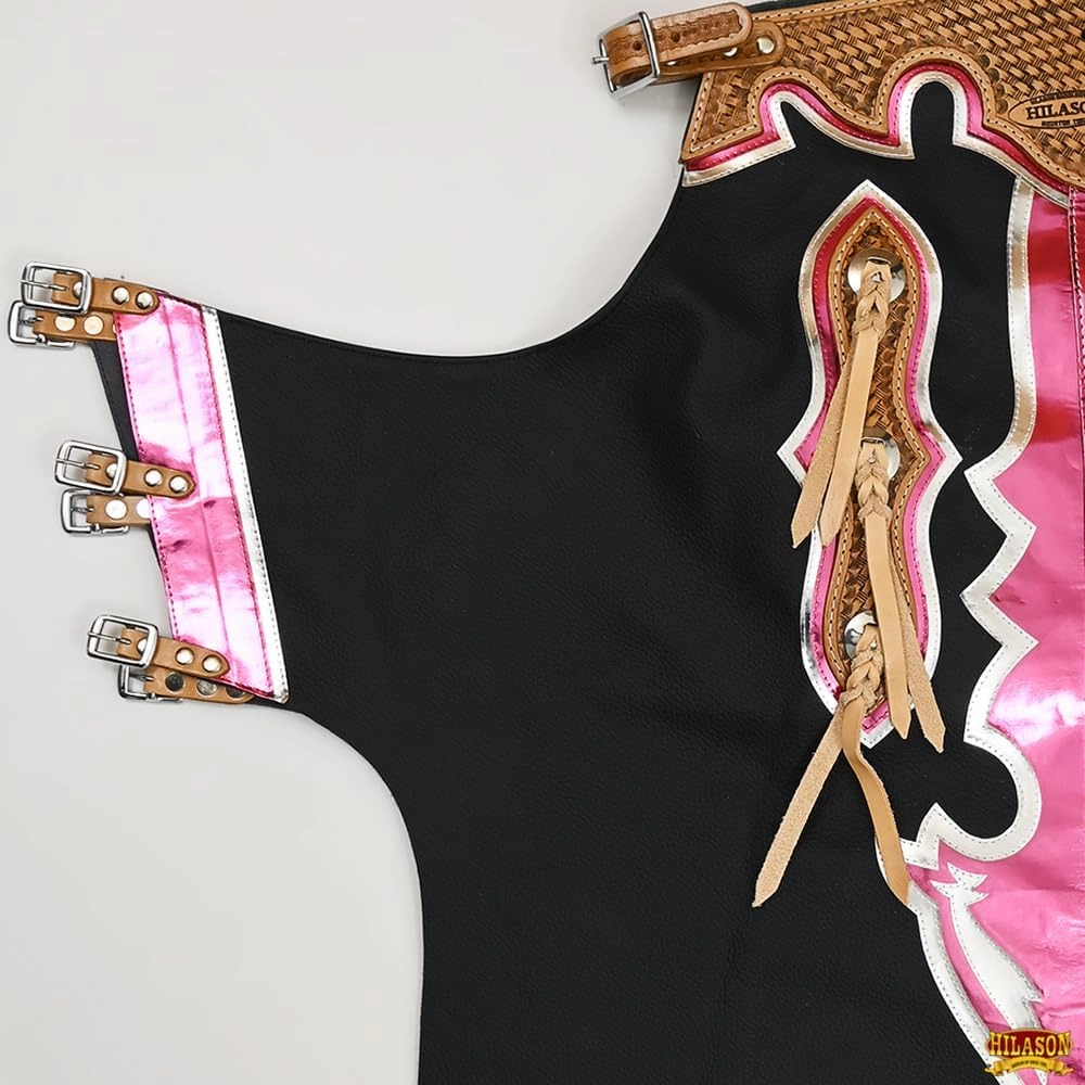 HILASON Western Horse Bull Riding Genuine Leather Rodeo Chaps | Leather Bull Riding Chaps for Men and Women | Bull Riding Chaps | Western Chaps Leather | Unisex Riding Chaps