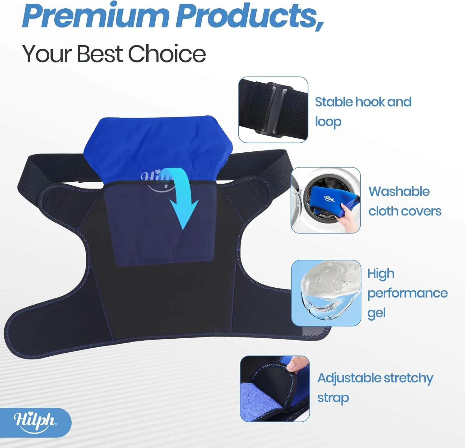 Hilph Shoulder Ice Pack Wrap for Rotating Cuff with Hot Cold Therapy, HSA or FSA Eligible, Reusable Adjutable Shoulder Wrap with Gel Ice Pack for Pain Relief, Tendonitis, Post-Operative Recovery