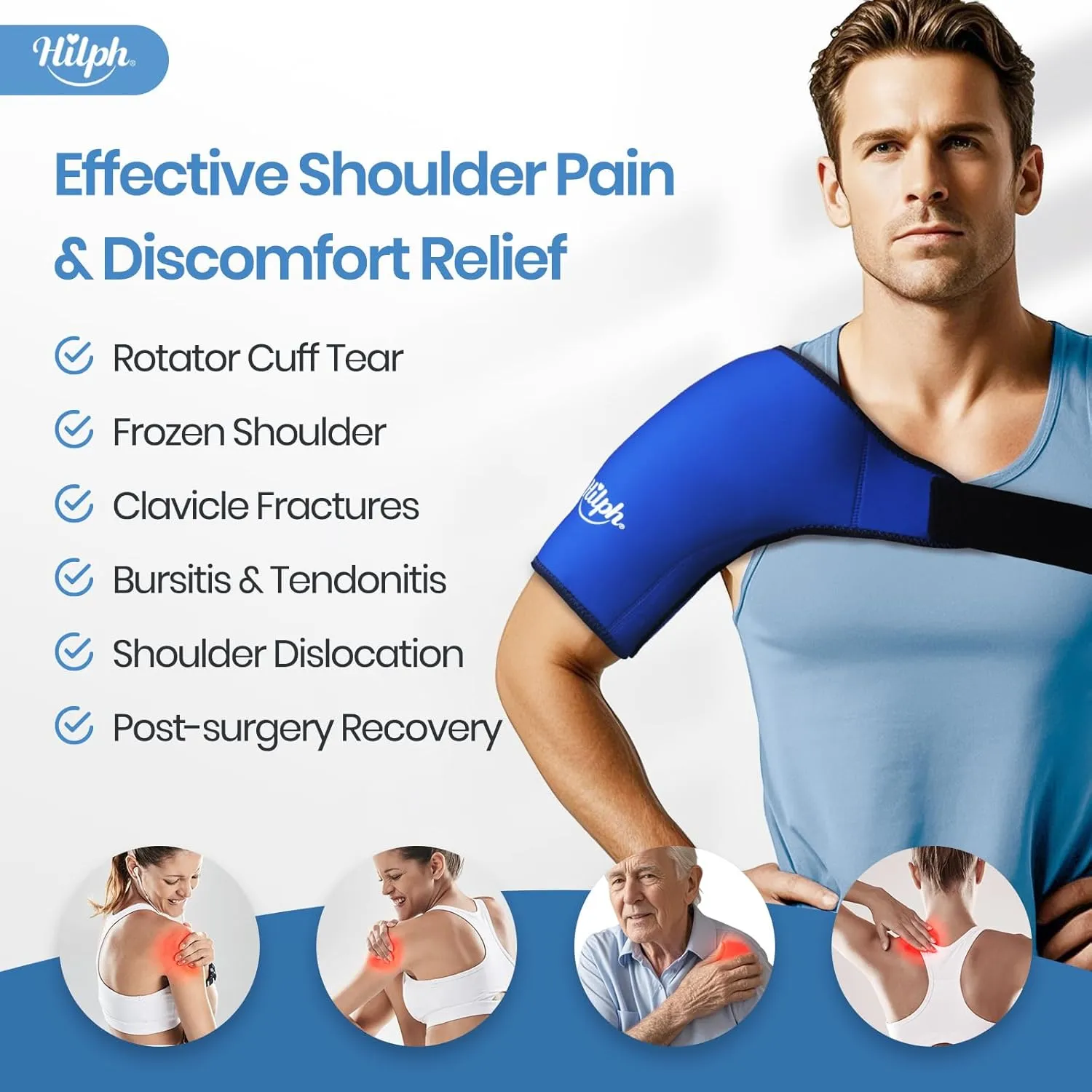 Hilph Shoulder Ice Pack Wrap for Rotating Cuff with Hot Cold Therapy, HSA or FSA Eligible, Reusable Adjutable Shoulder Wrap with Gel Ice Pack for Pain Relief, Tendonitis, Post-Operative Recovery