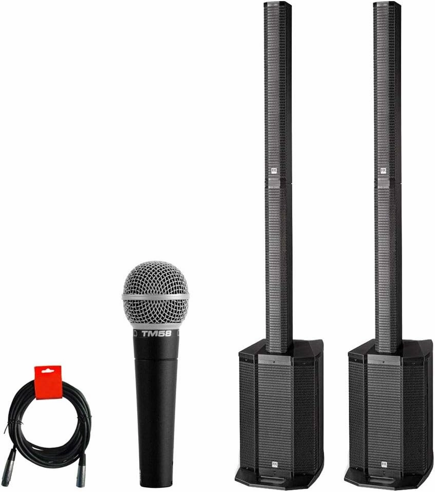 HK AUDIO Polar 10 4-Channel Powered 2000-Watt Column Bluetooth PA System (Pair) with Superlux TM58 Vocal Mic & XLR Cable Bundle