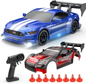 HOLYFUN RC Drift Car 4WD 2.4GHz High Speed Remote Control Cars Vehicle with 2 Car Shells, LED Lights, Two Batteries(20Min) and Drifting Tires, Racing Sport Toy for Kids, Boy