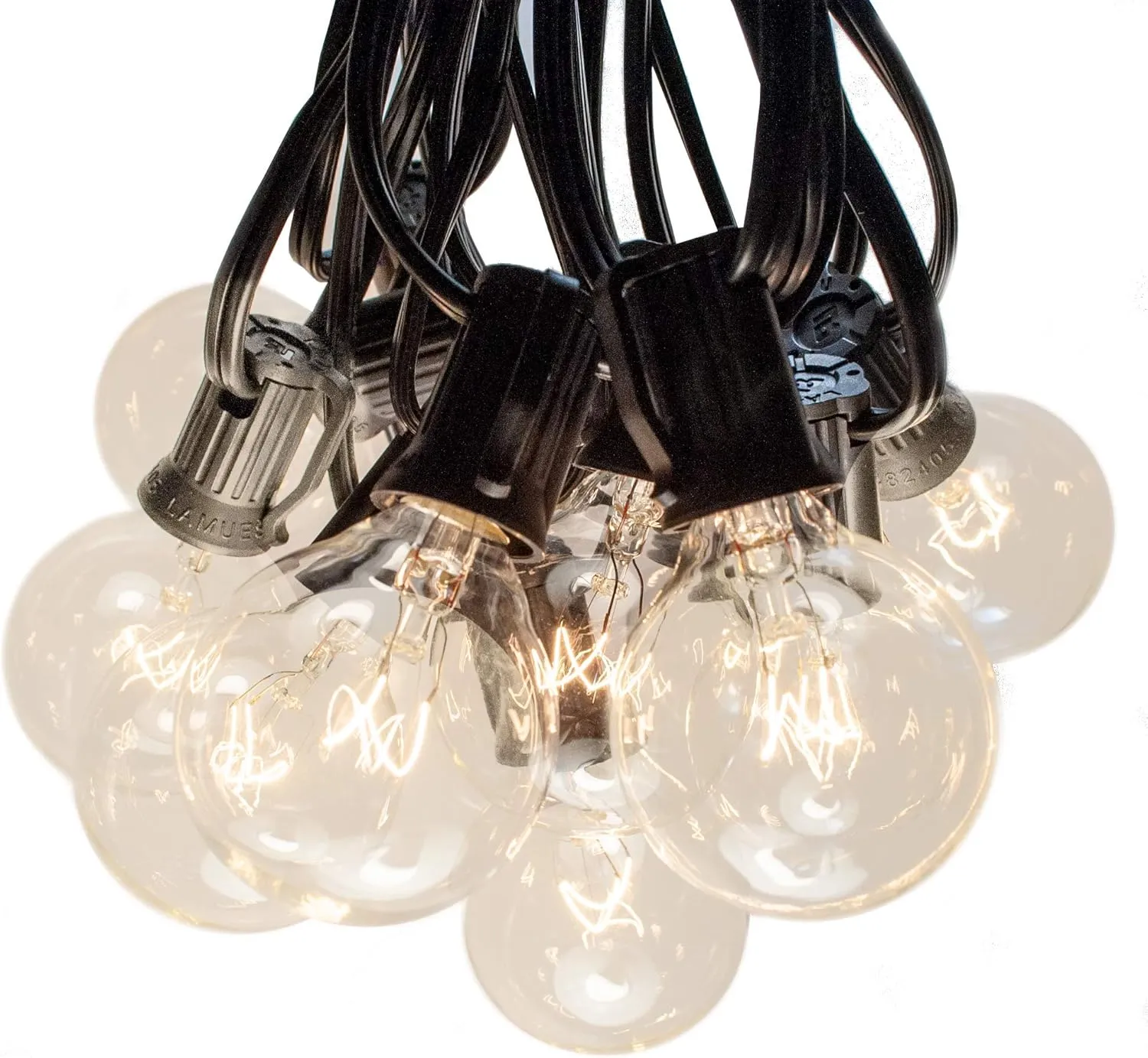 Hometown Evolution, Inc. 25’ G40 Bulb String Lights with Clear Bulbs and Black Wire (  1 Free Spare) for Balcony, Canopy, Pergola, Deck, Bedroom, and Patio Lighting!