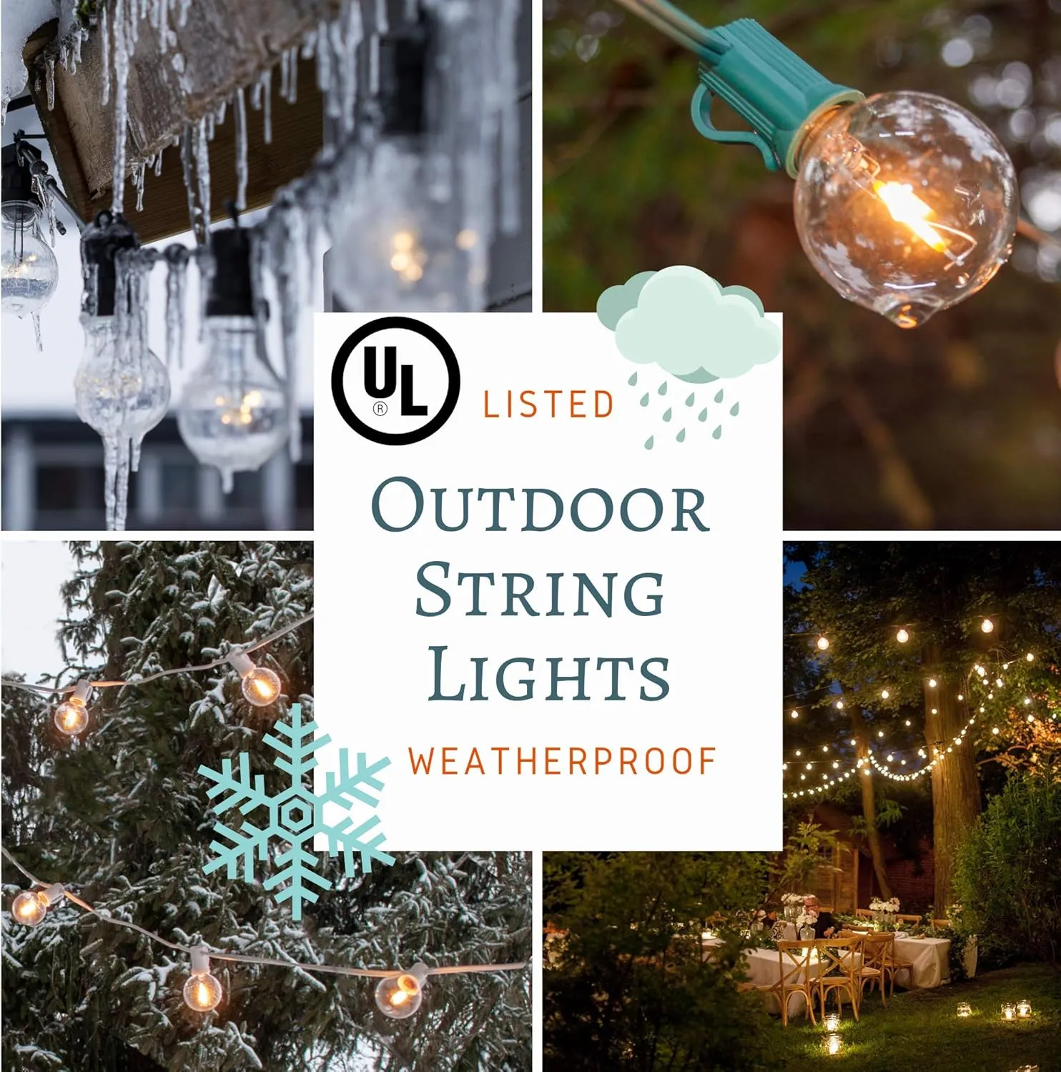 Hometown Evolution, Inc. 25’ G40 Bulb String Lights with Clear Bulbs and Black Wire (  1 Free Spare) for Balcony, Canopy, Pergola, Deck, Bedroom, and Patio Lighting!