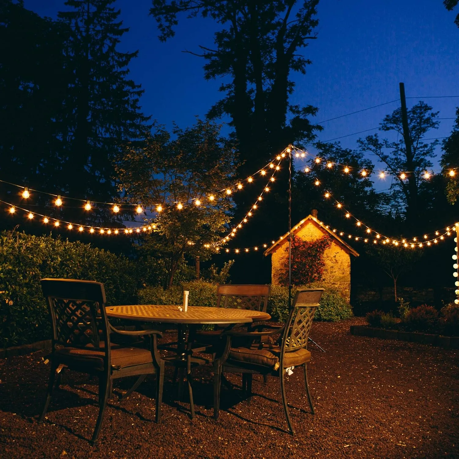 Hometown Evolution, Inc. 25’ G40 Bulb String Lights with Clear Bulbs and Black Wire (  1 Free Spare) for Balcony, Canopy, Pergola, Deck, Bedroom, and Patio Lighting!