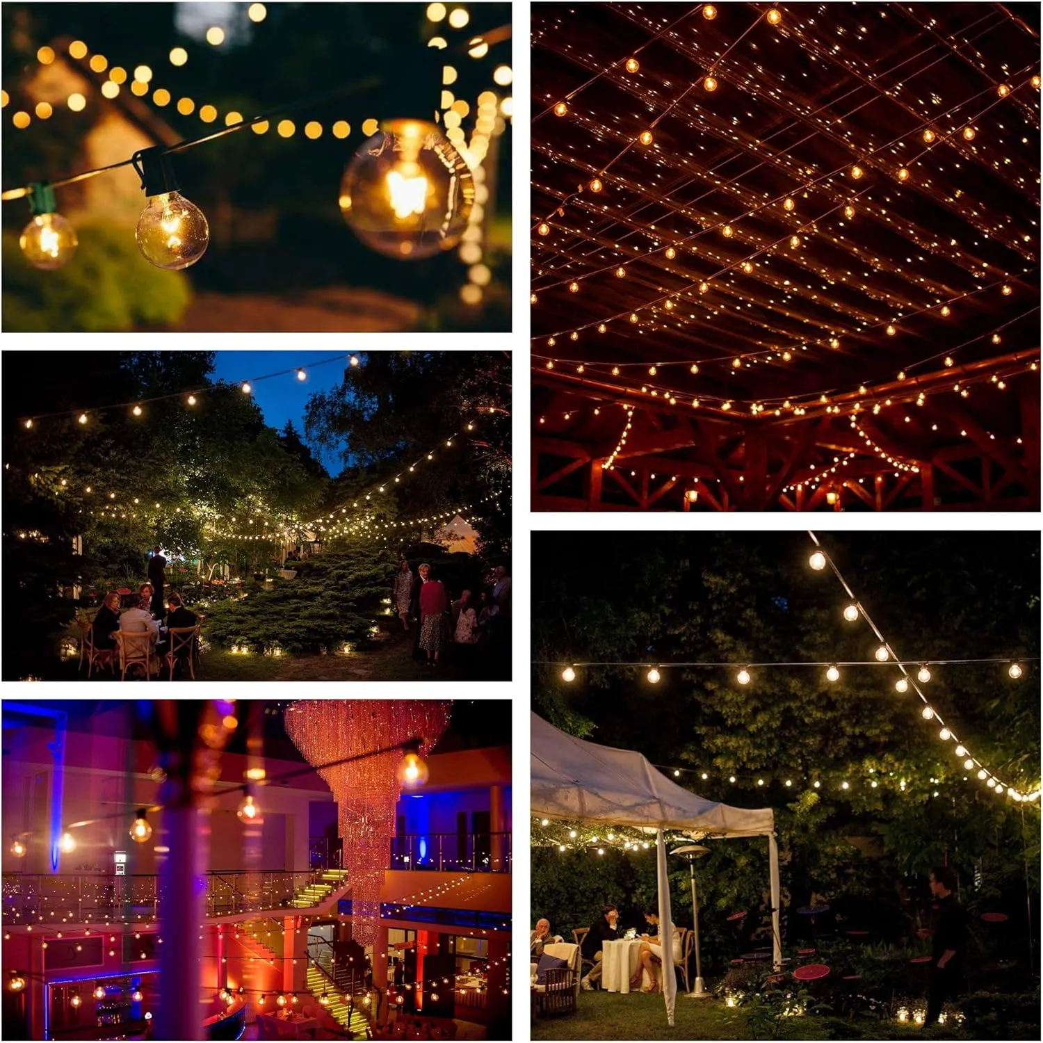 Hometown Evolution, Inc. 25’ G40 Bulb String Lights with Clear Bulbs and Black Wire (  1 Free Spare) for Balcony, Canopy, Pergola, Deck, Bedroom, and Patio Lighting!