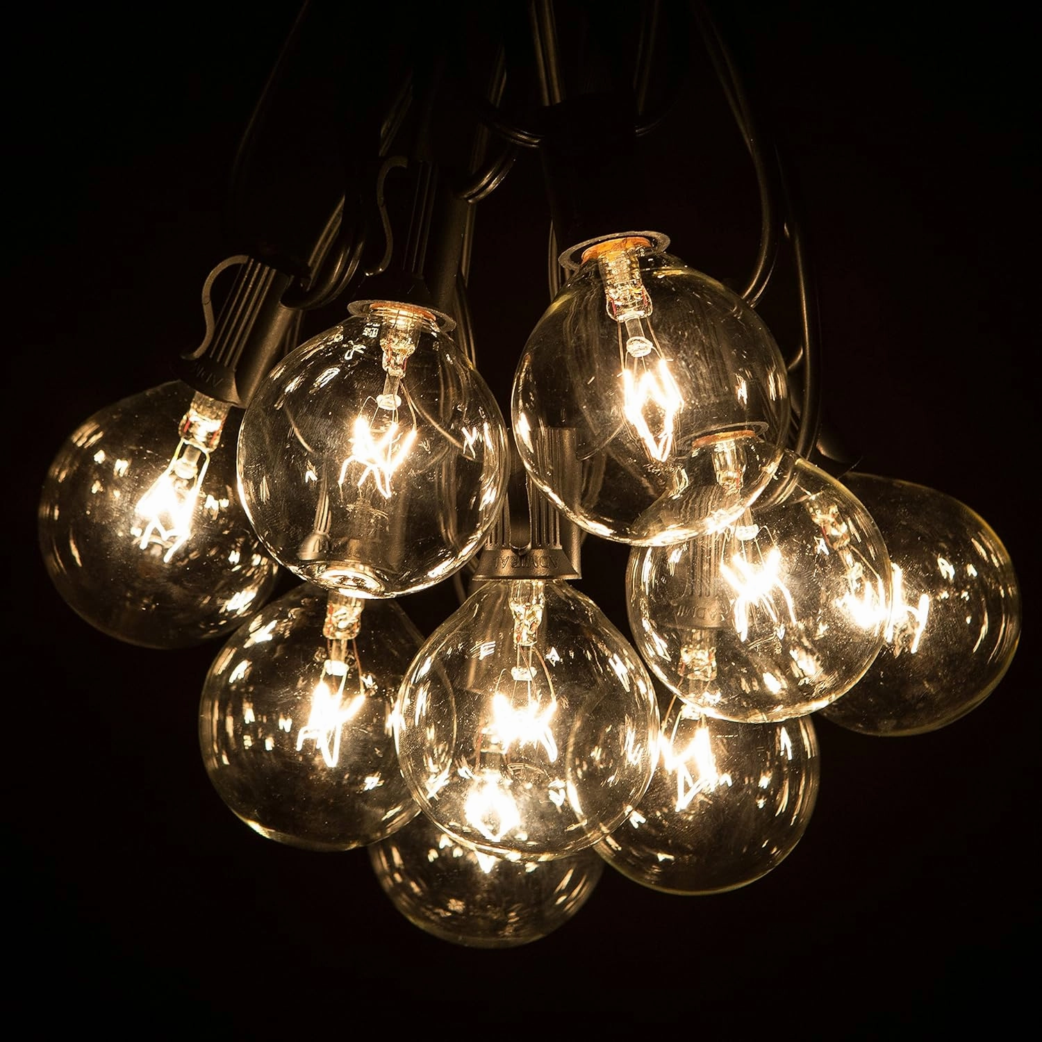 Hometown Evolution, Inc. 25’ Globe Patio String Lights with G50 2” Clear Light Bulbs and Black Wire ( 1 Free Spare)